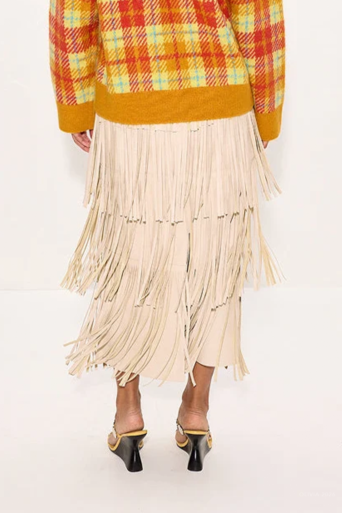 Za Za Vegan Leather Fringe Skirt in Ecru
