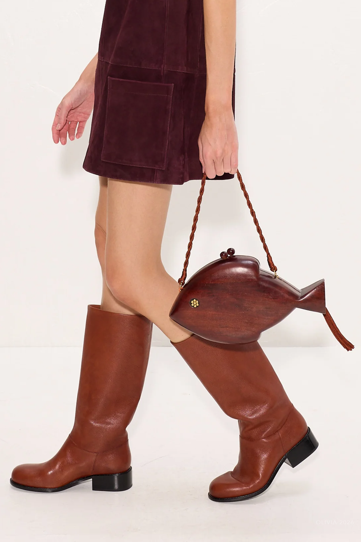 Carved Wooden Fish Clutch in Mahogany Brown
