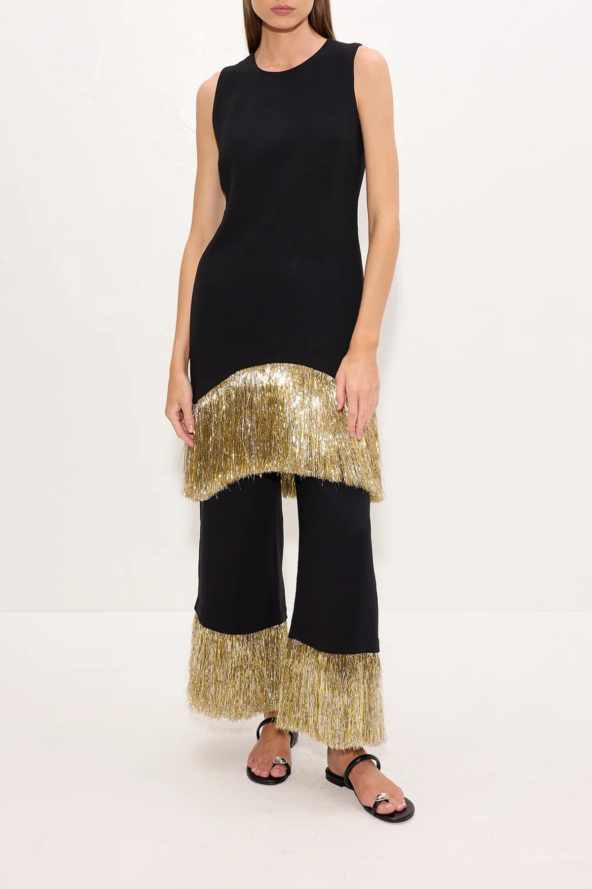 Bowie Fringe Mini Dress in Black
