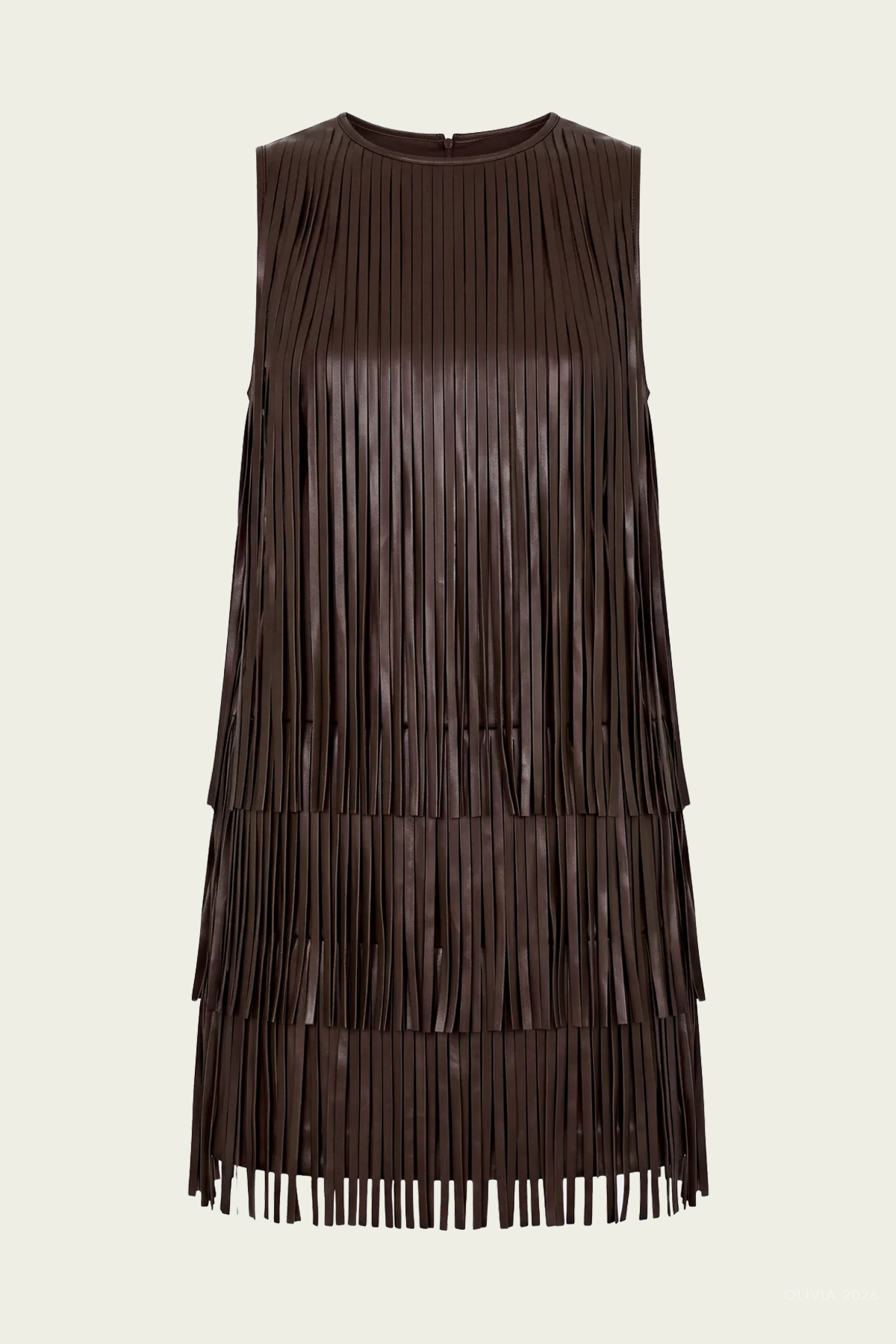 Sina Vegan Leather Fringe Dress in Dark Choco Brown