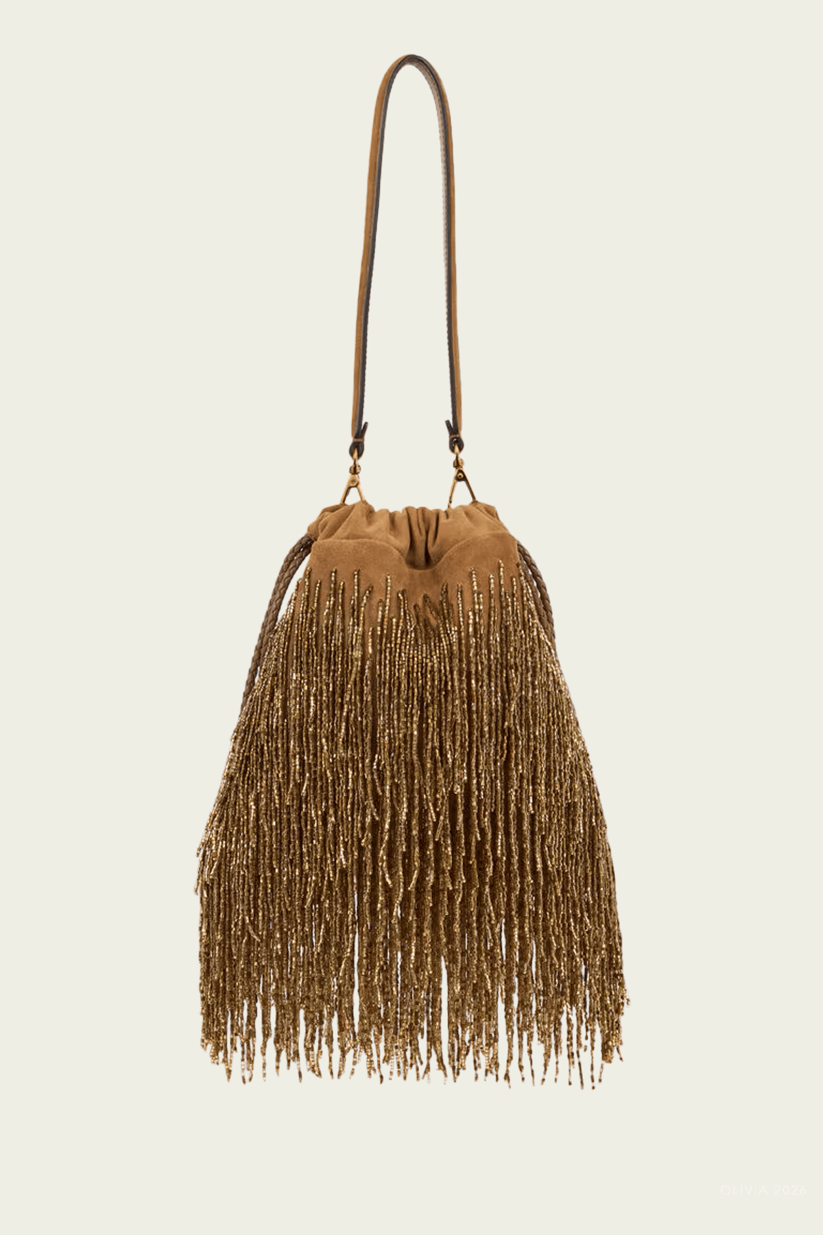 Small Suede Kalispera Bag in Gold - shop-olivia.com