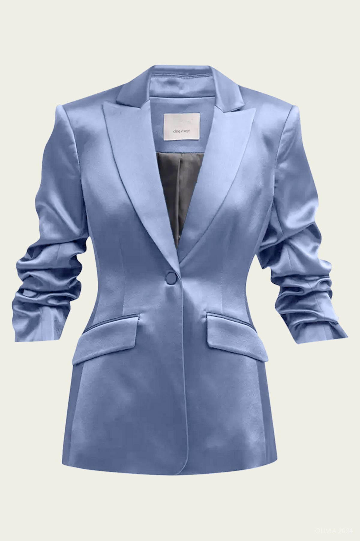 Smooth Satin Scrunched Cheyenne Blazer in Rustic Blue - shop - olivia.com