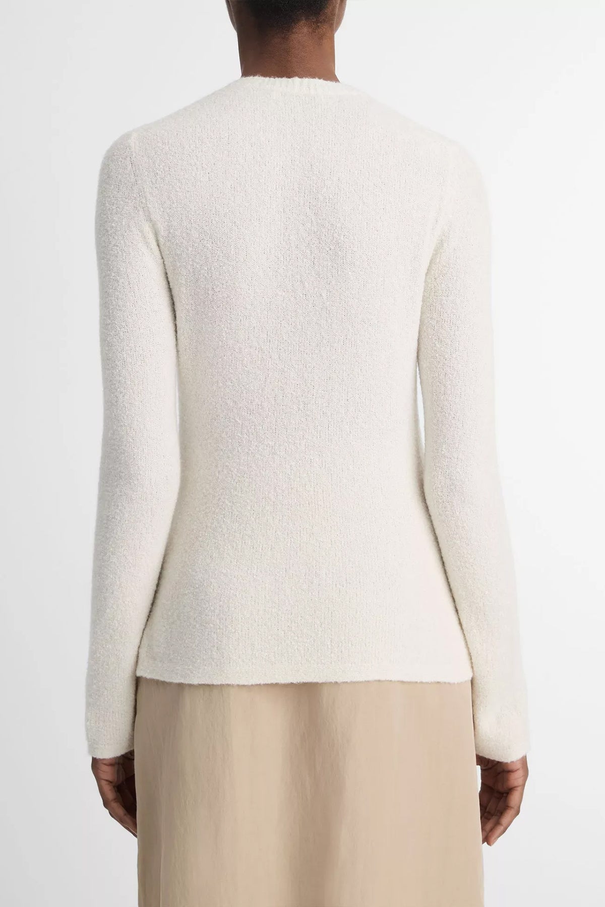 Soft Bouclé Silk - Blend Crew Neck Sweater in Ivory - shop - olivia.com