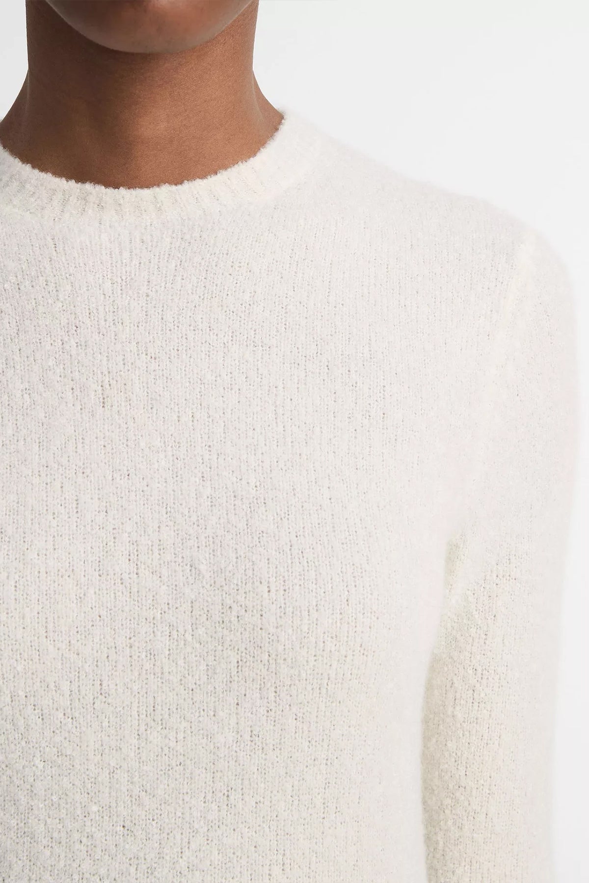 Soft Bouclé Silk - Blend Crew Neck Sweater in Ivory - shop - olivia.com