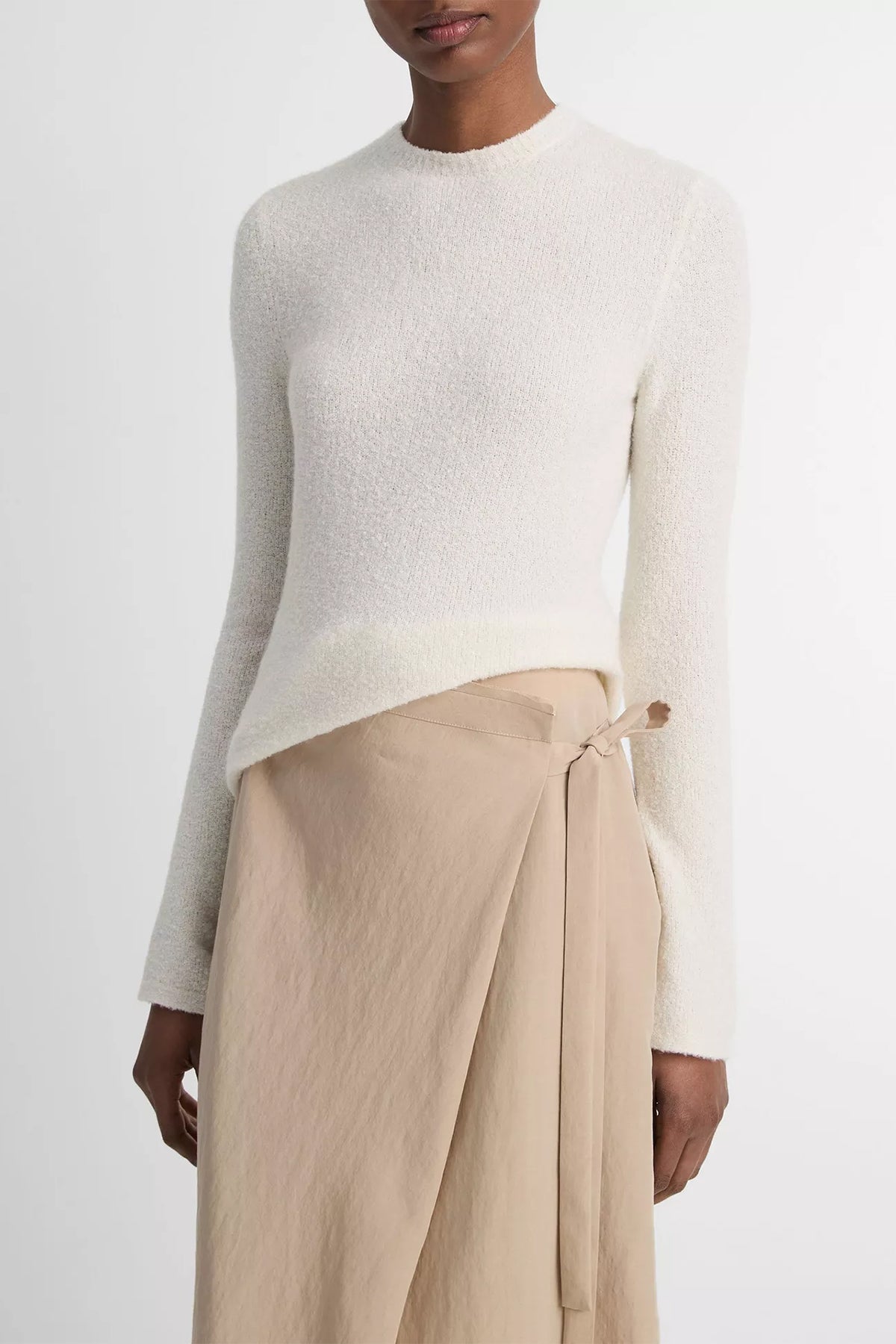 Soft Bouclé Silk - Blend Crew Neck Sweater in Ivory - shop - olivia.com