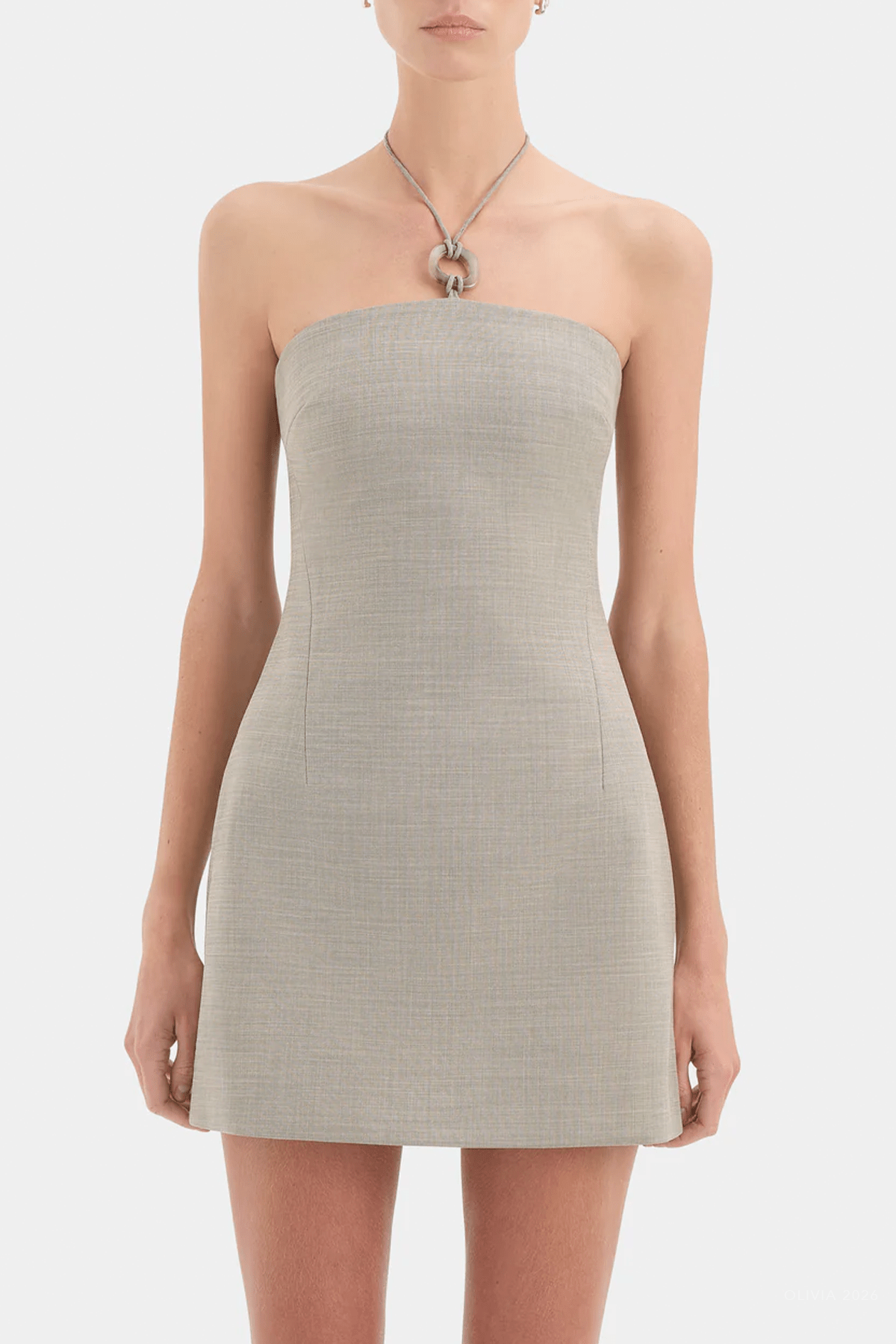 Solene Halter Mini Dress in Grey Marle - shop - olivia.com