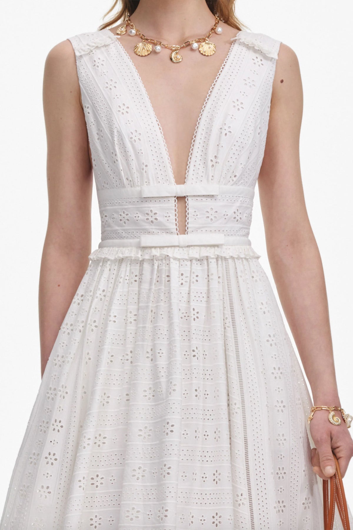 White Cotton Broderie Midi Dress