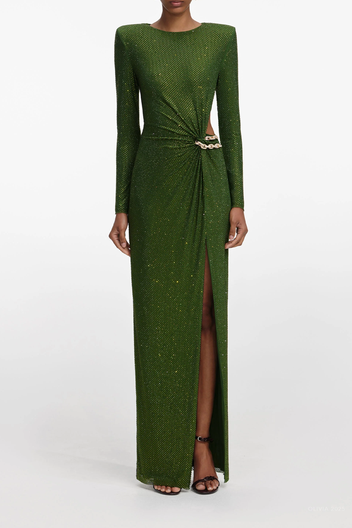 Olive Rhinestone Embellished Maxi Dress