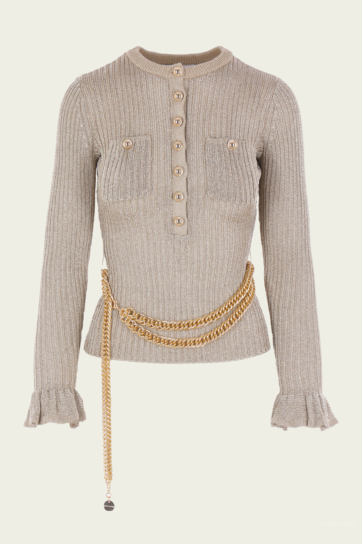Gold Lurex Ribbed Knit Top