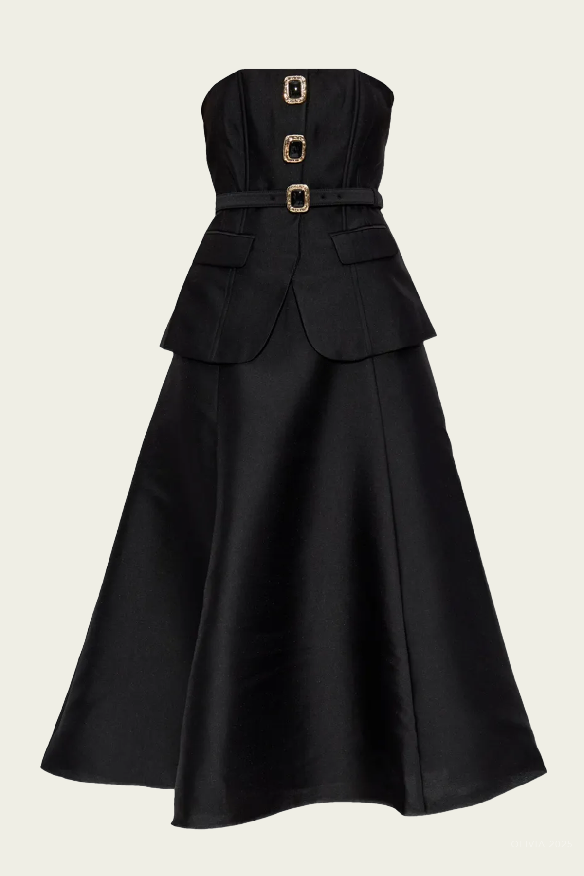 Black Taffeta Bandeau Midi Dress