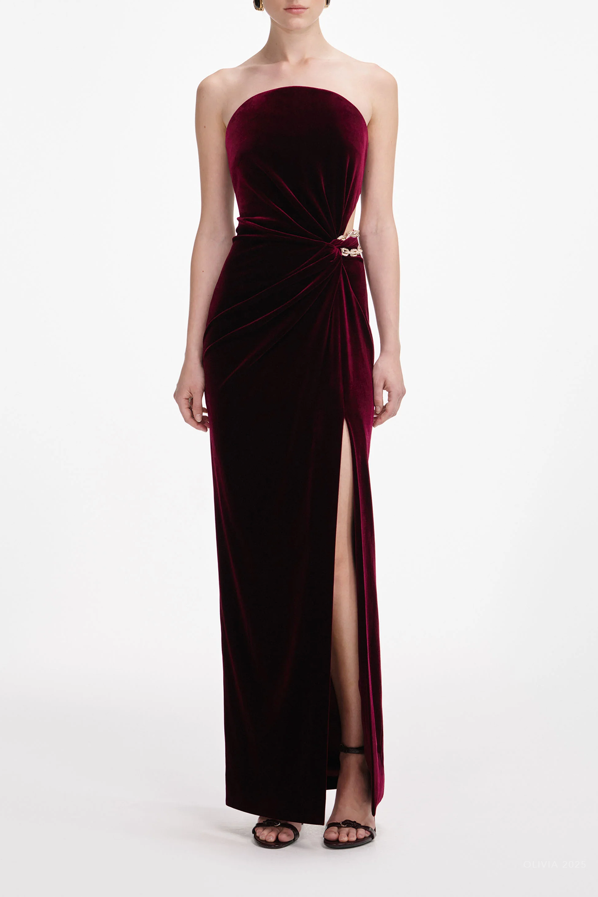Burgundy Velvet Bandeau Maxi Dress