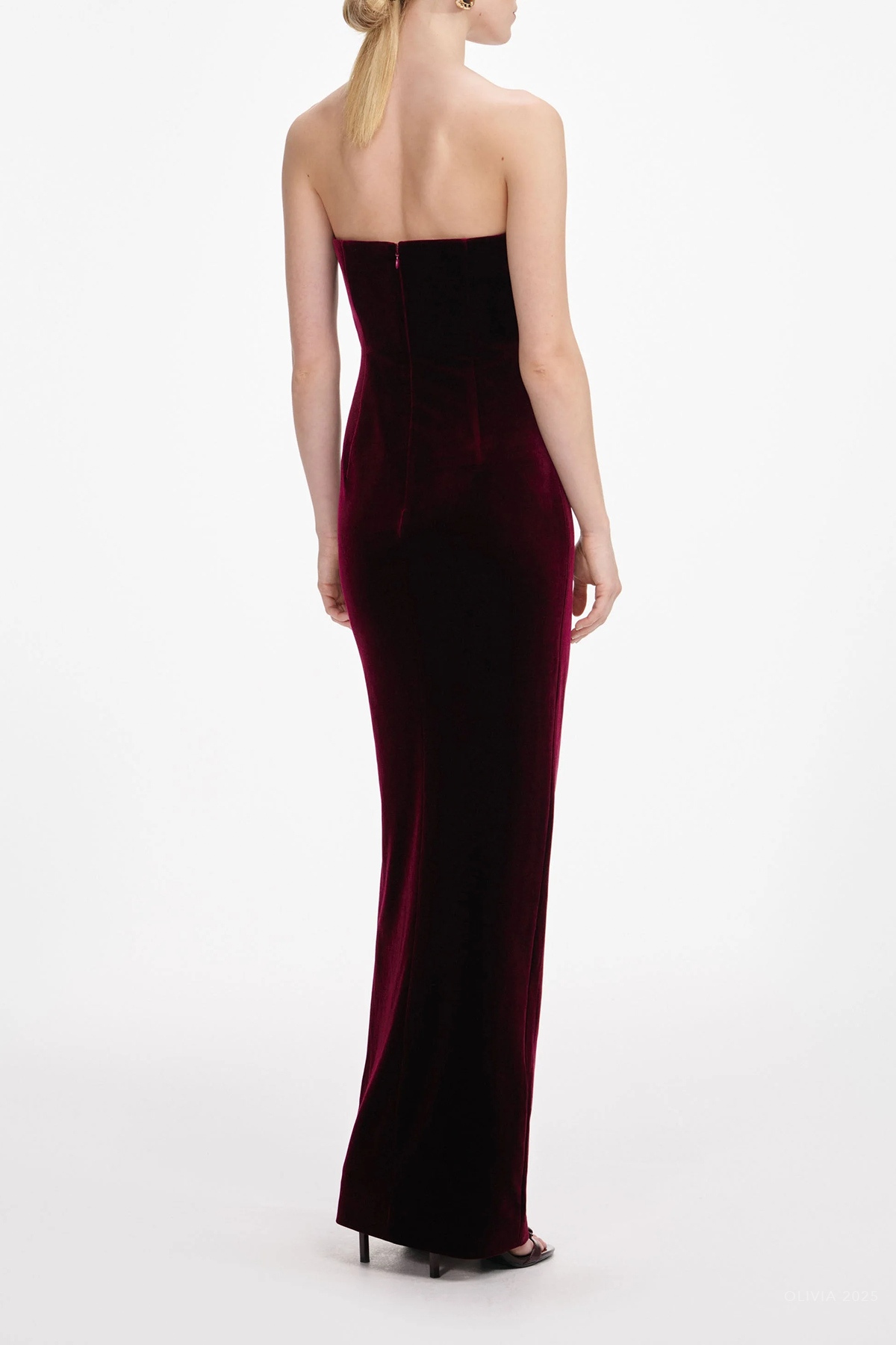 Burgundy Velvet Bandeau Maxi Dress