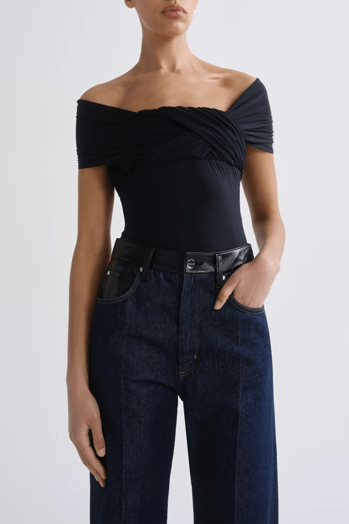 Stam Bodysuit in Navy - shop-olivia.com