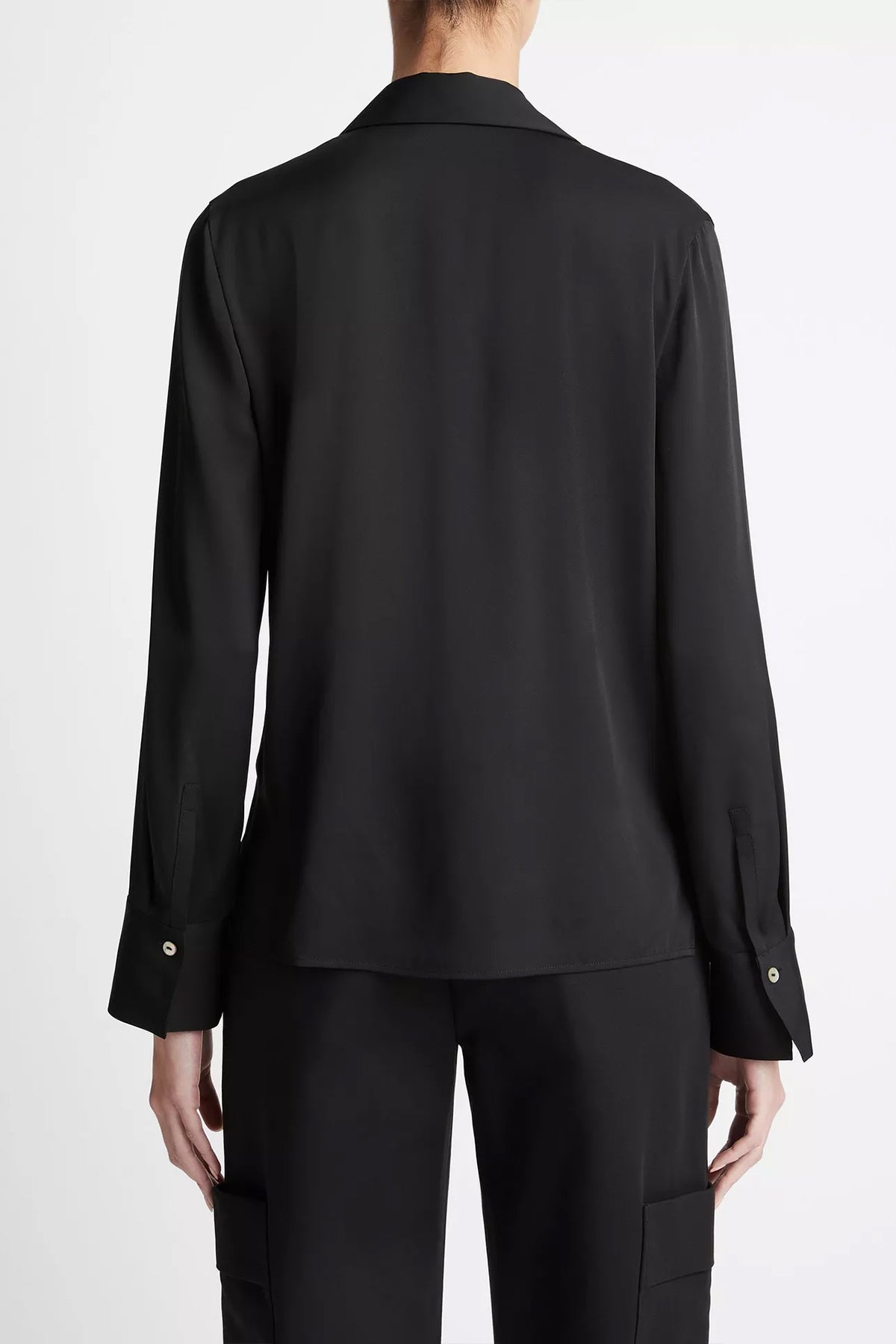 Stretch - Silk Long - Sleeve Polo Blouse in Black - shop - olivia.com