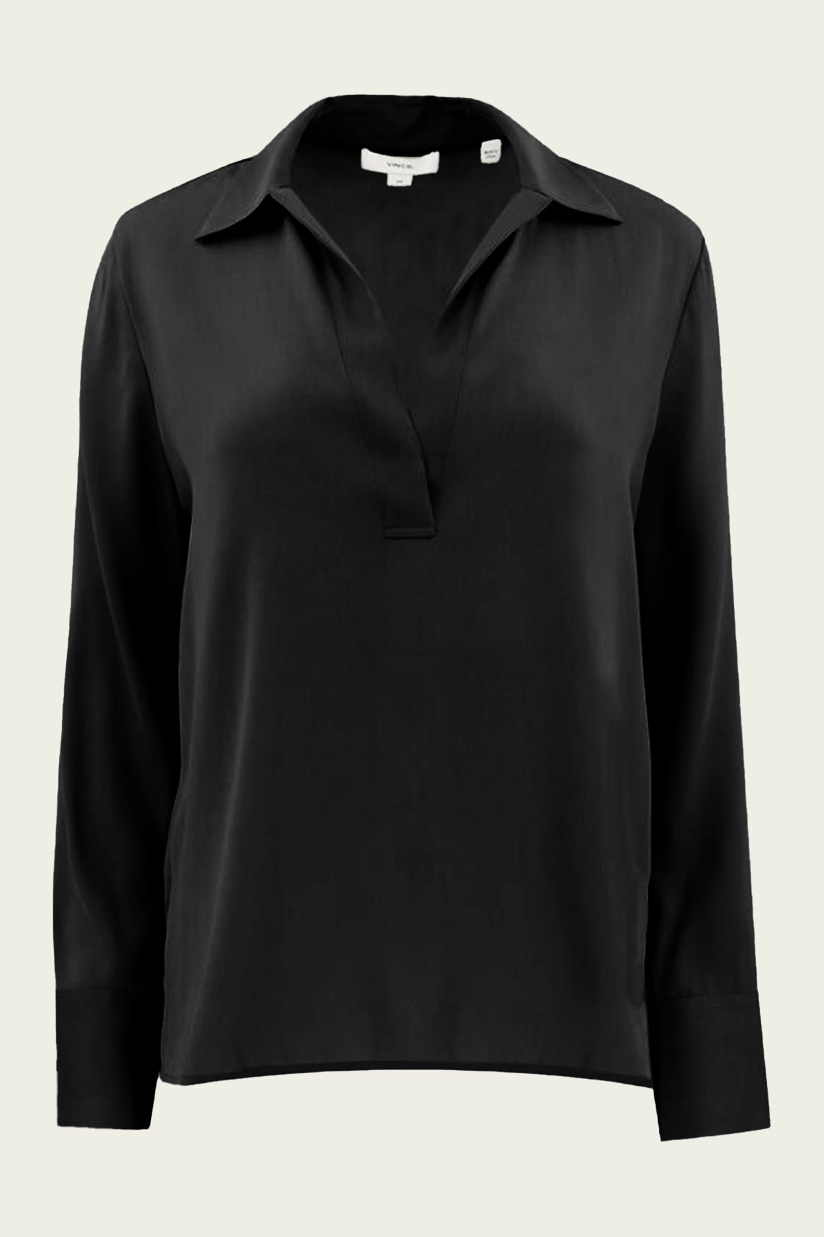 Stretch - Silk Long - Sleeve Polo Blouse in Black - shop - olivia.com