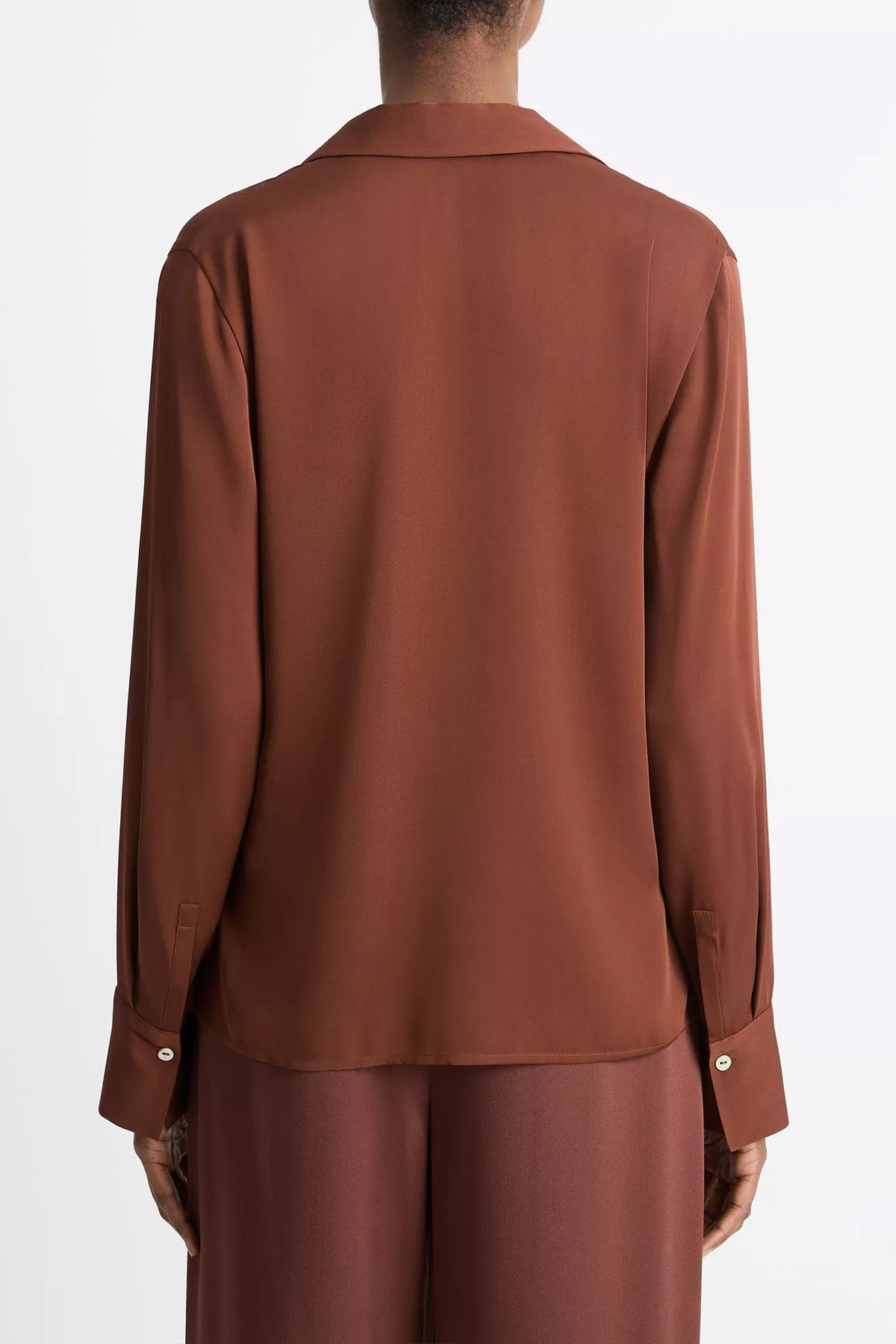 Stretch - Silk Long - Sleeve Polo Blouse in Deep Rosewood - shop - olivia.com