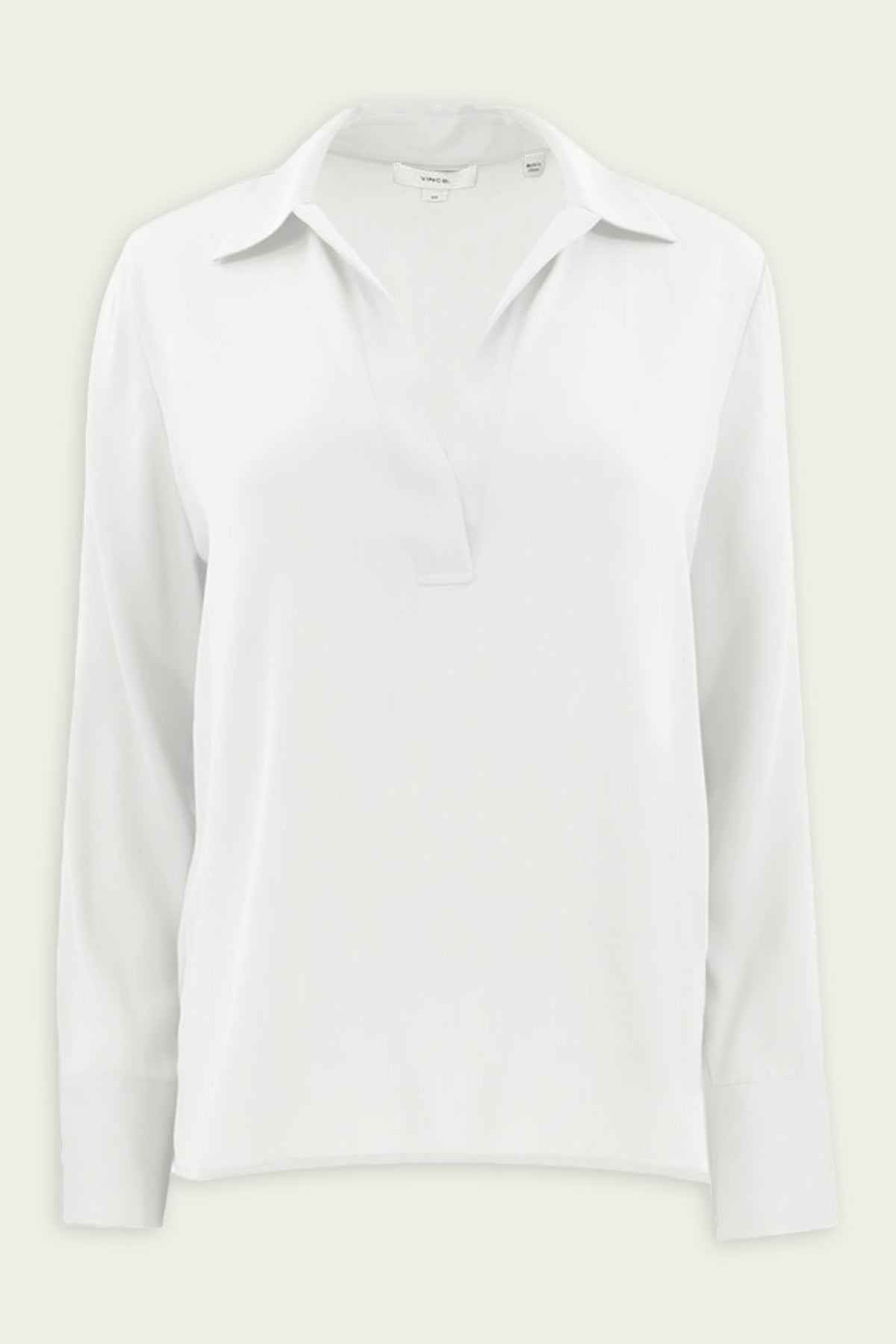 Stretch - Silk Long - Sleeve Polo Blouse in Off - White - shop - olivia.com