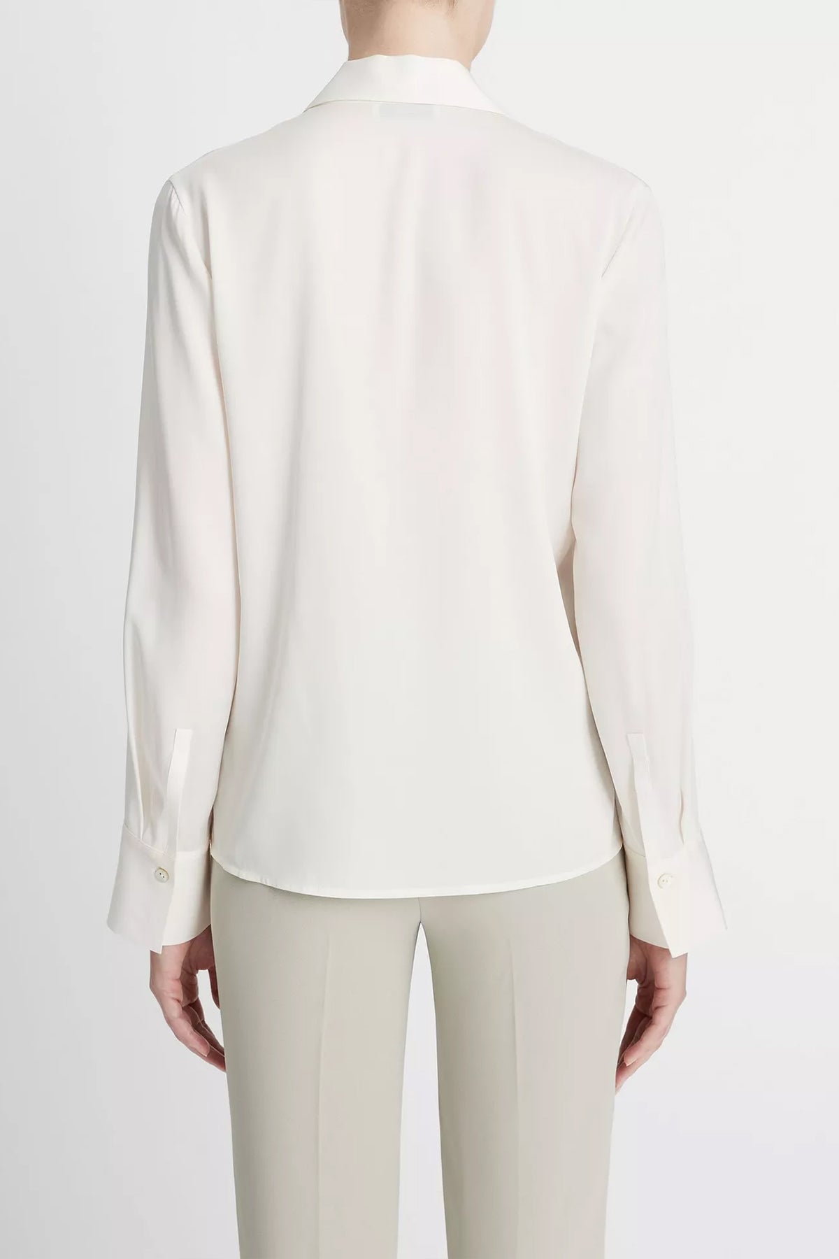 Stretch - Silk Long - Sleeve Polo Blouse in Off - White - shop - olivia.com