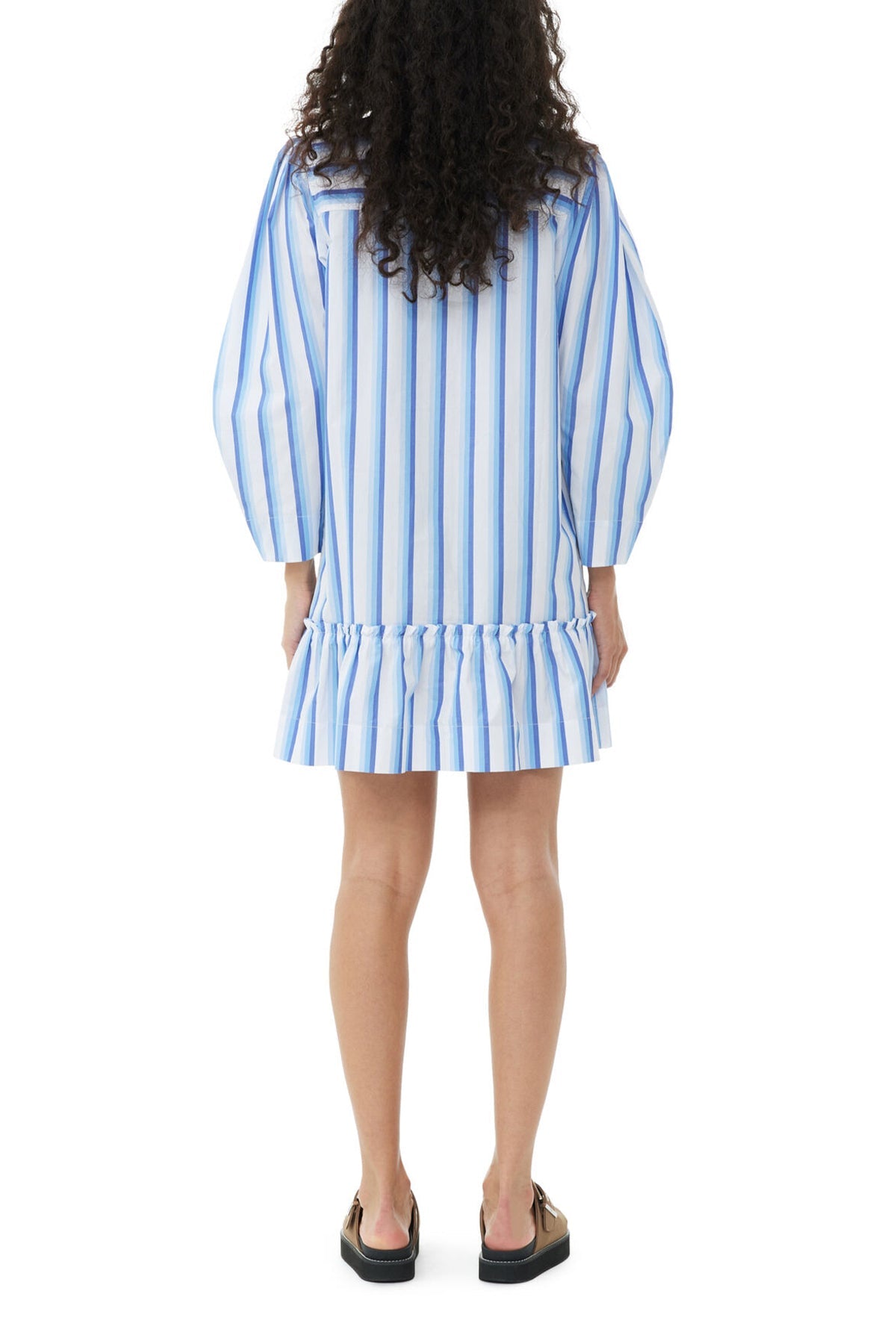 Striped Cotton Mini Shirt Dress in Silver Lake Blue - shop-olivia.com