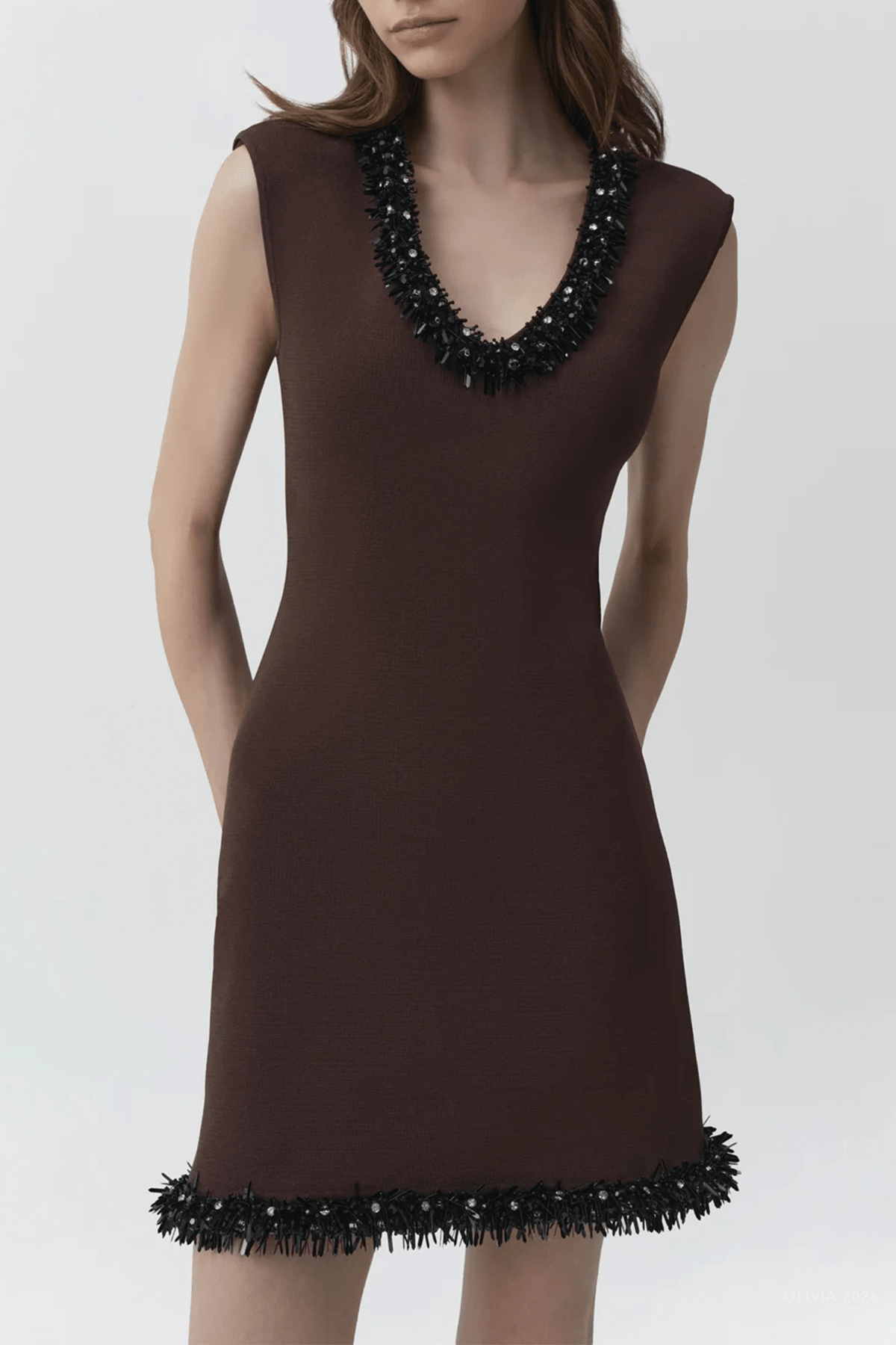 Suki Compact Knit Mini Dress in Chocolate Black - shop-olivia.com