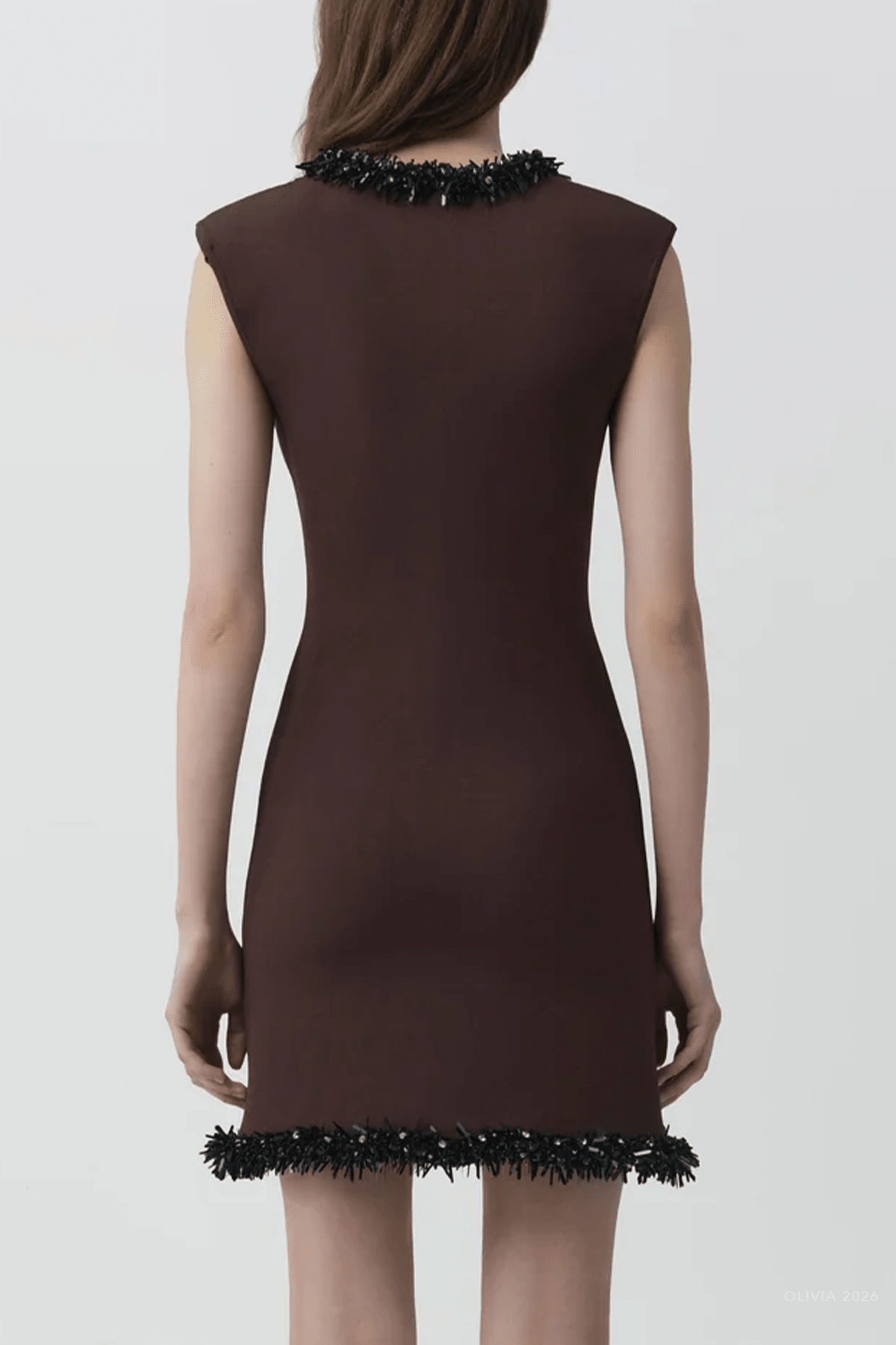 Suki Compact Knit Mini Dress in Chocolate Black - shop-olivia.com
