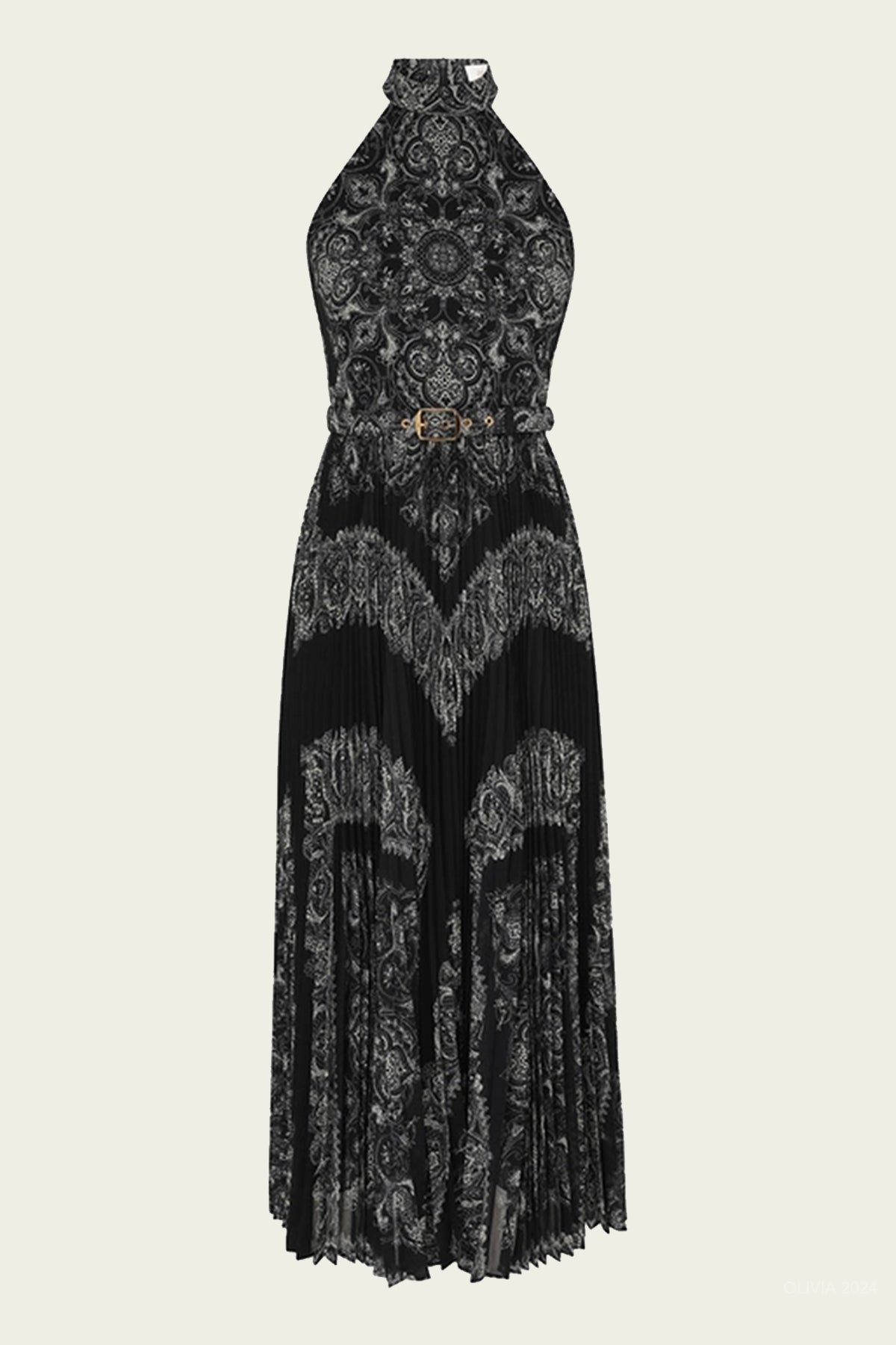 Sunray Halter Picnic Dress in Black Paisley - shop - olivia.com