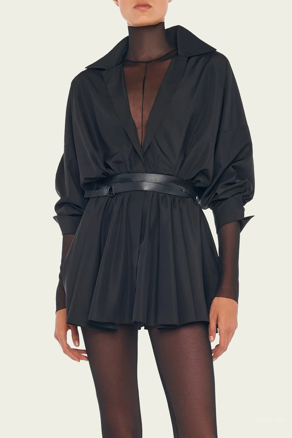 Super Oversized BF NK Shirt Flared Mini Dress in Black - shop - olivia.com