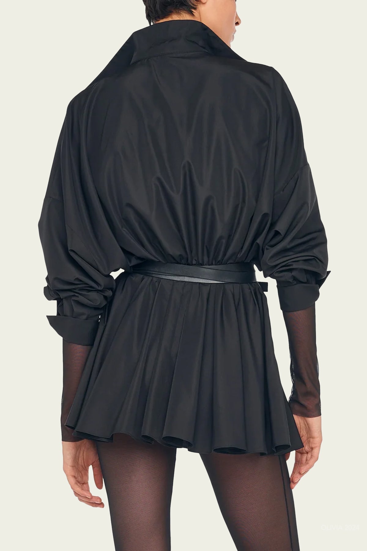 Super Oversized BF NK Shirt Flared Mini Dress in Black - shop - olivia.com