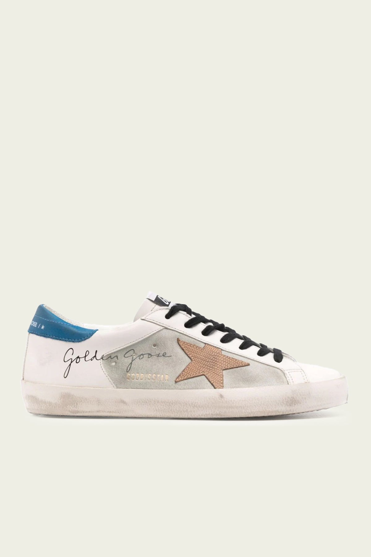 Super - Star White and Blue Toe Leather Men Sneaker - shop - olivia.com