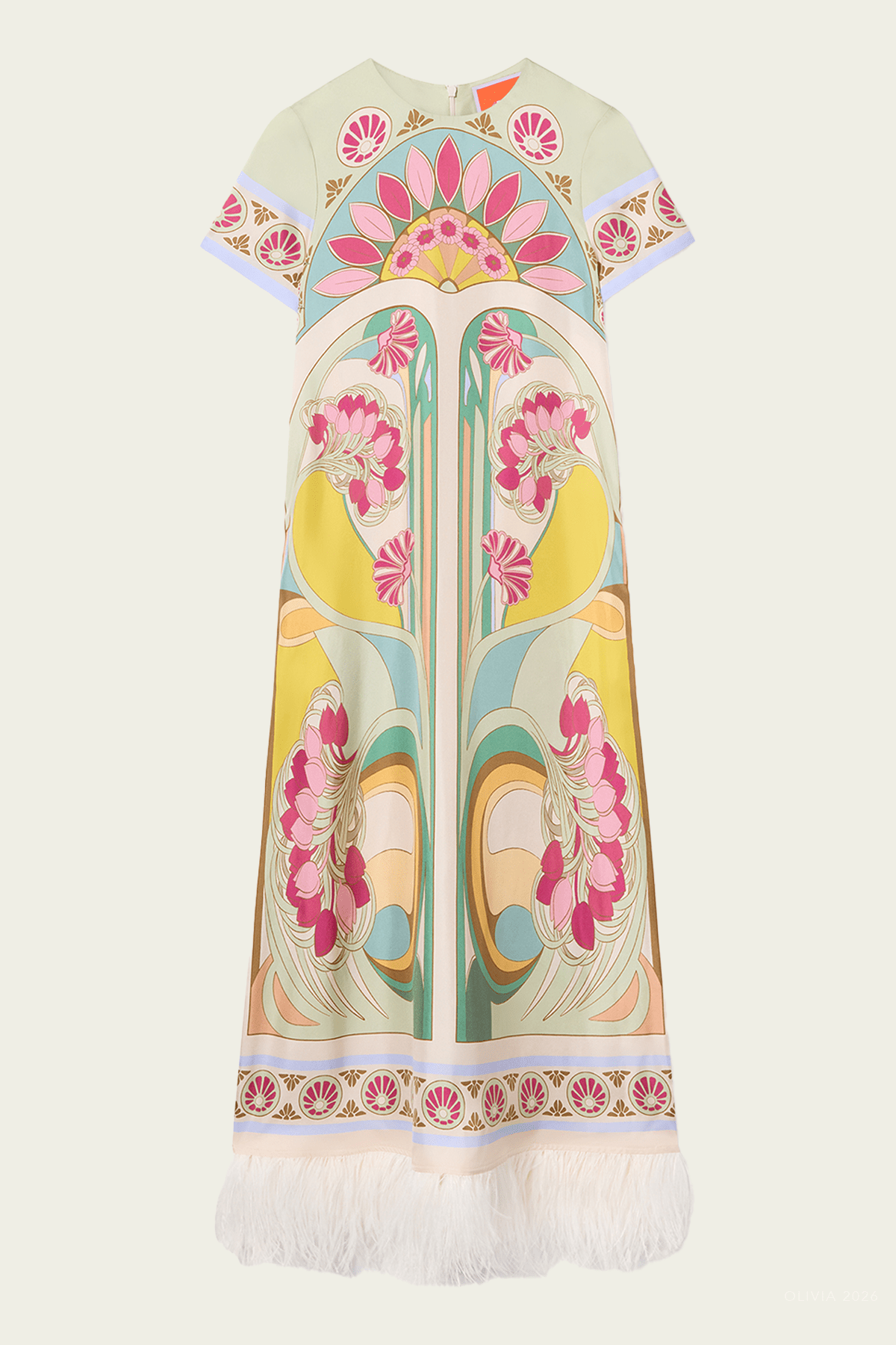 Swing Dress with Feathers in Tulip Placee - shop - olivia.com