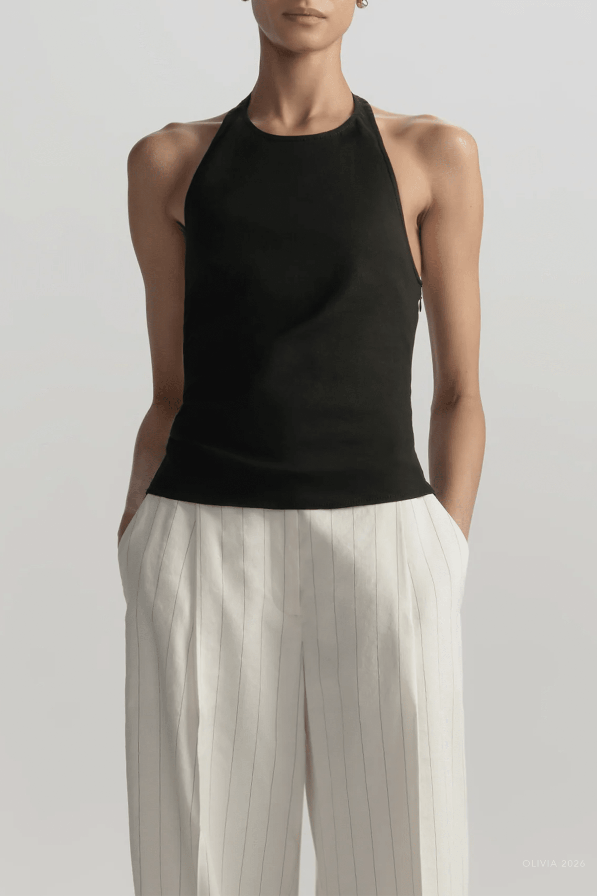 Sylvie Linen Halter Top in Black - shop - olivia.com