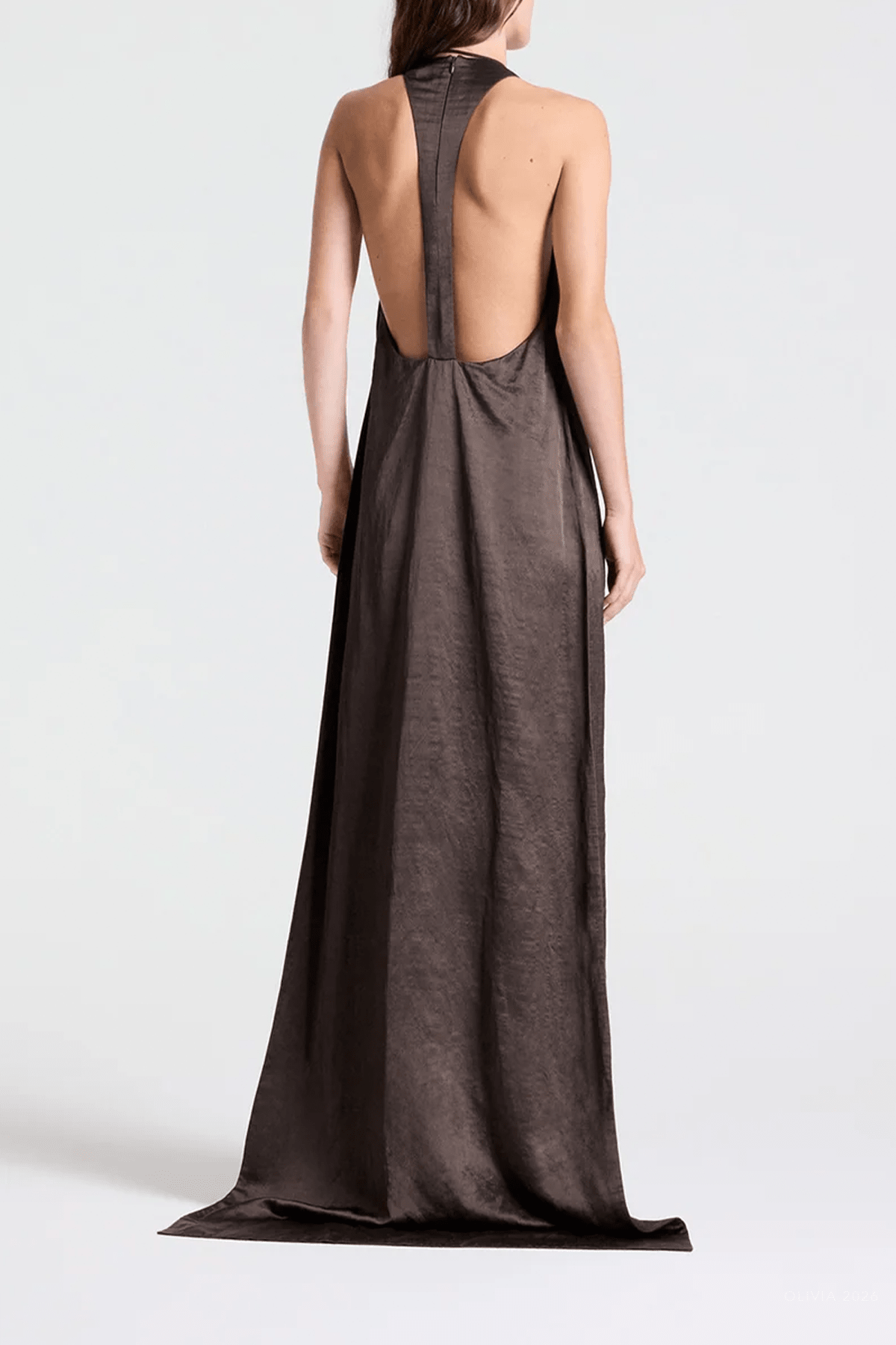 T-Back Train Gown in Turkish Coffee - shop-olivia.com