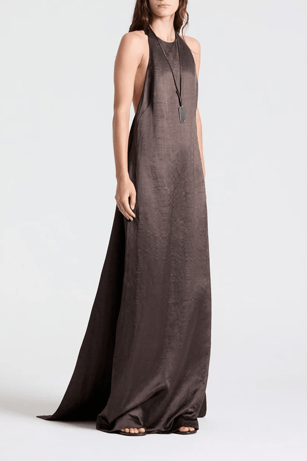 T-Back Train Gown in Turkish Coffee - shop-olivia.com
