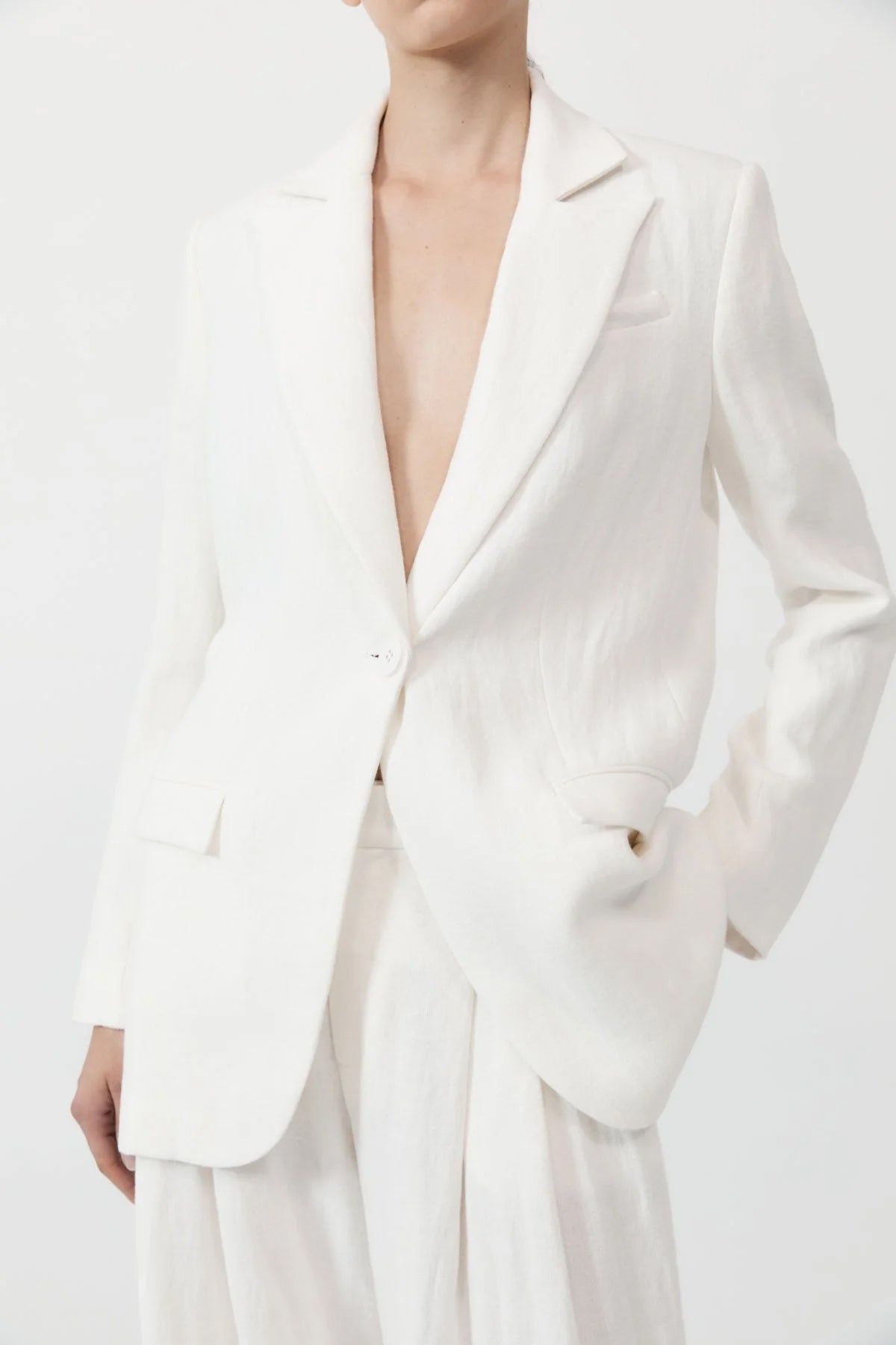 Tailored Linen Blazer in Ivory - shop-olivia.com