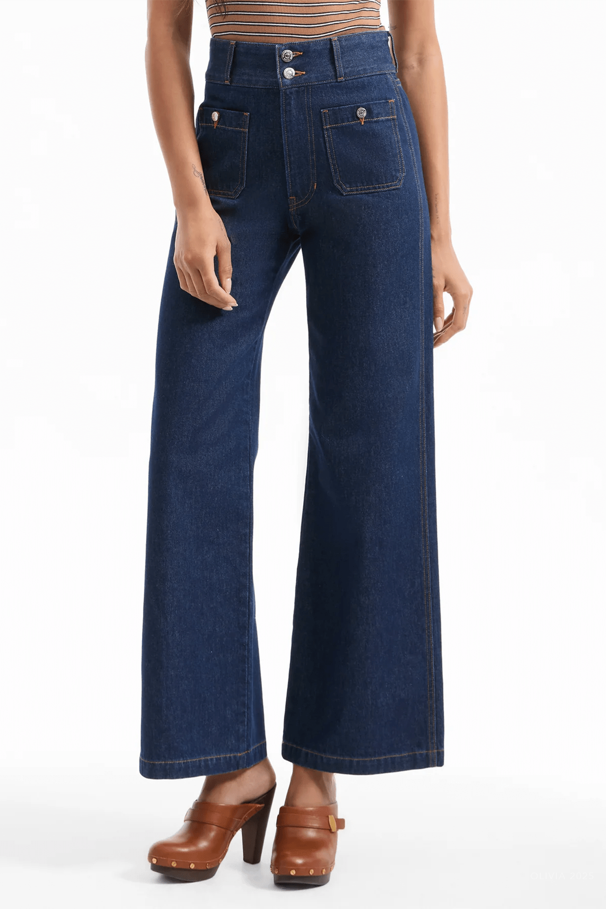 Taylor Patch - Pocket Wide - Leg Jean in Indigo Rinse - shop - olivia.com