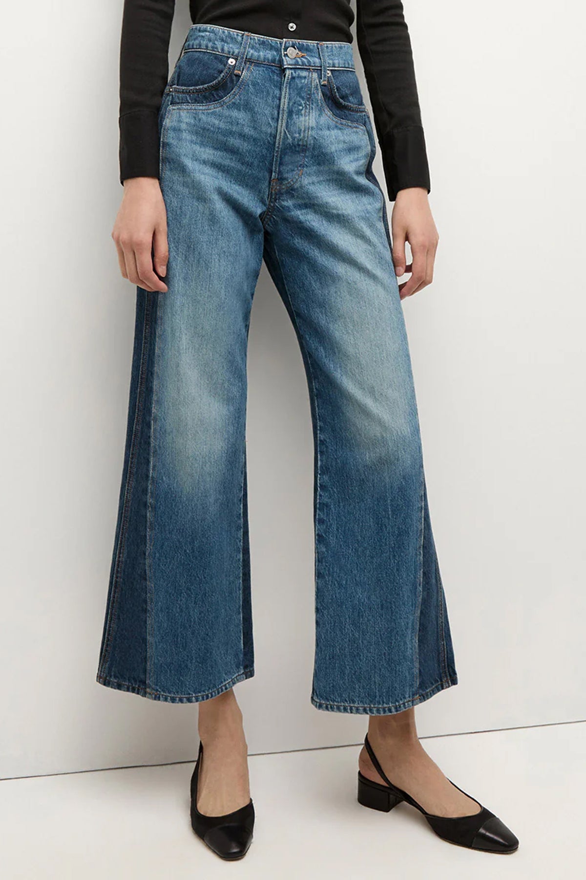 Taylor Two - Tone Cropped Wide - Leg Jean in Rebel Blue Colorblock - shop - olivia.com