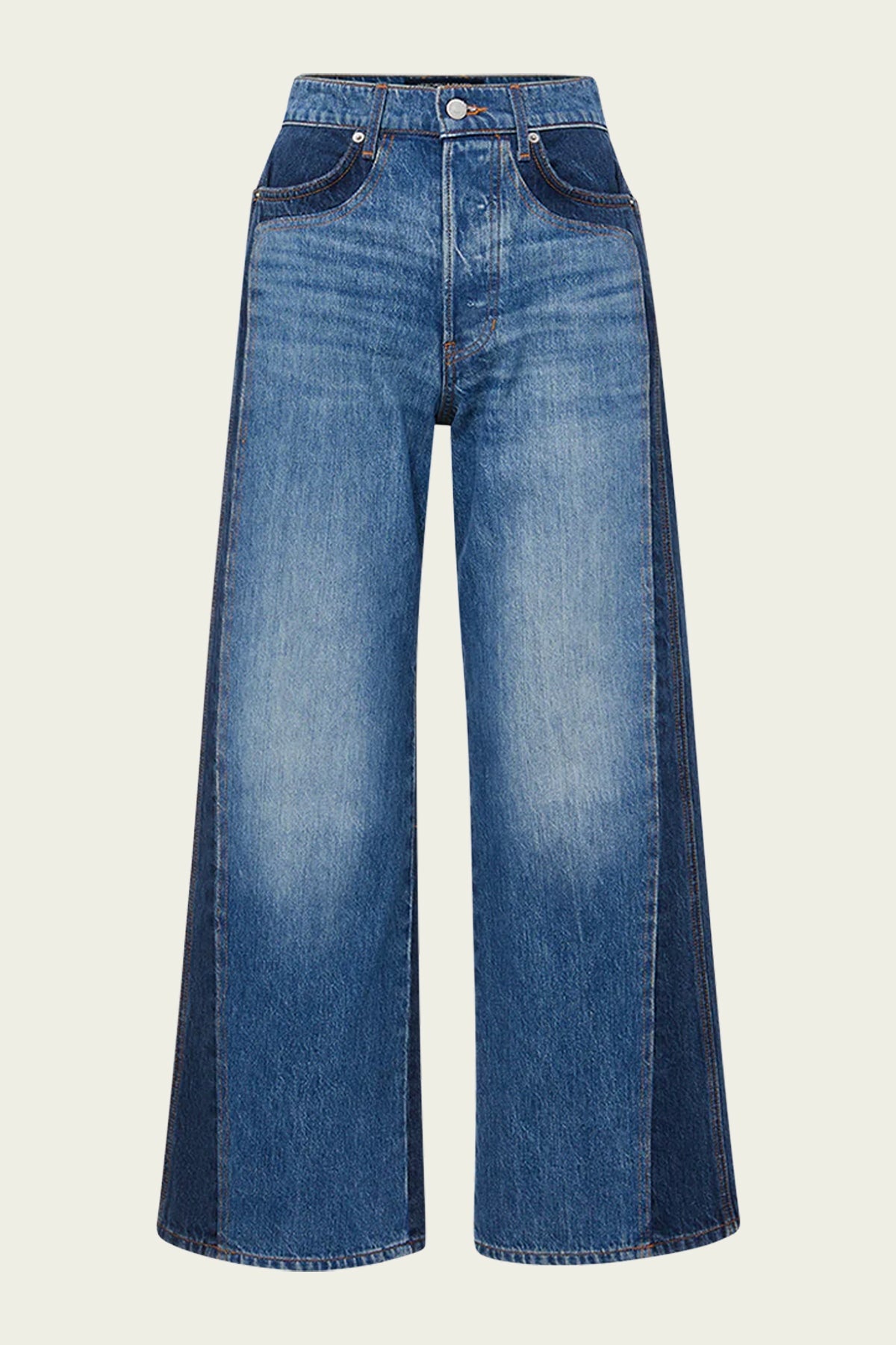 Taylor Two - Tone Cropped Wide - Leg Jean in Rebel Blue Colorblock - shop - olivia.com