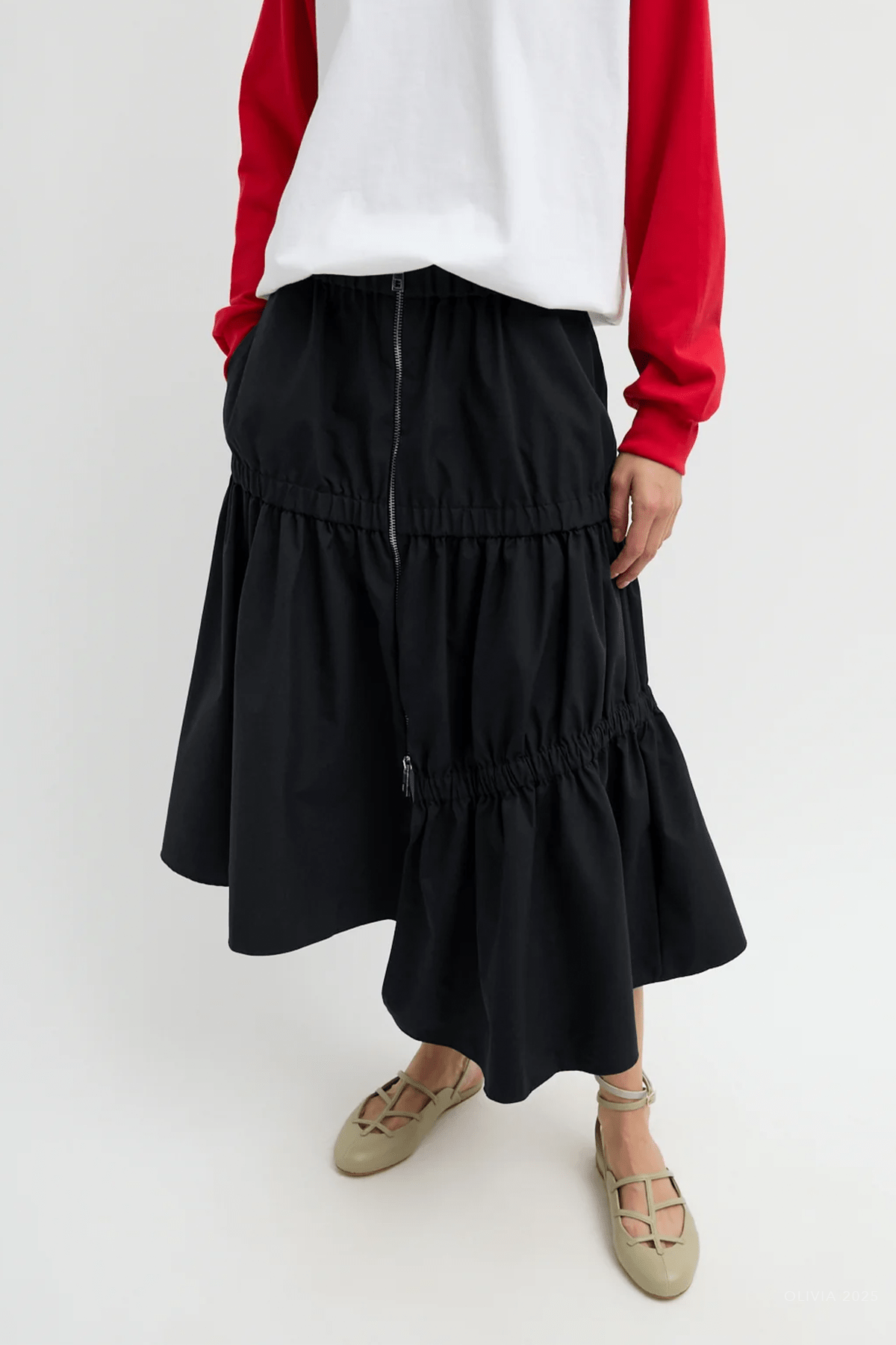 Tech Suiting Asymmetrical Skirt in Black - shop - olivia.com