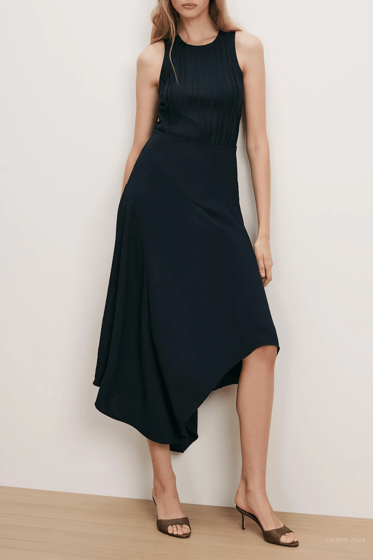 Thalissa Handkerchief Dress in Navy - shop-olivia.com