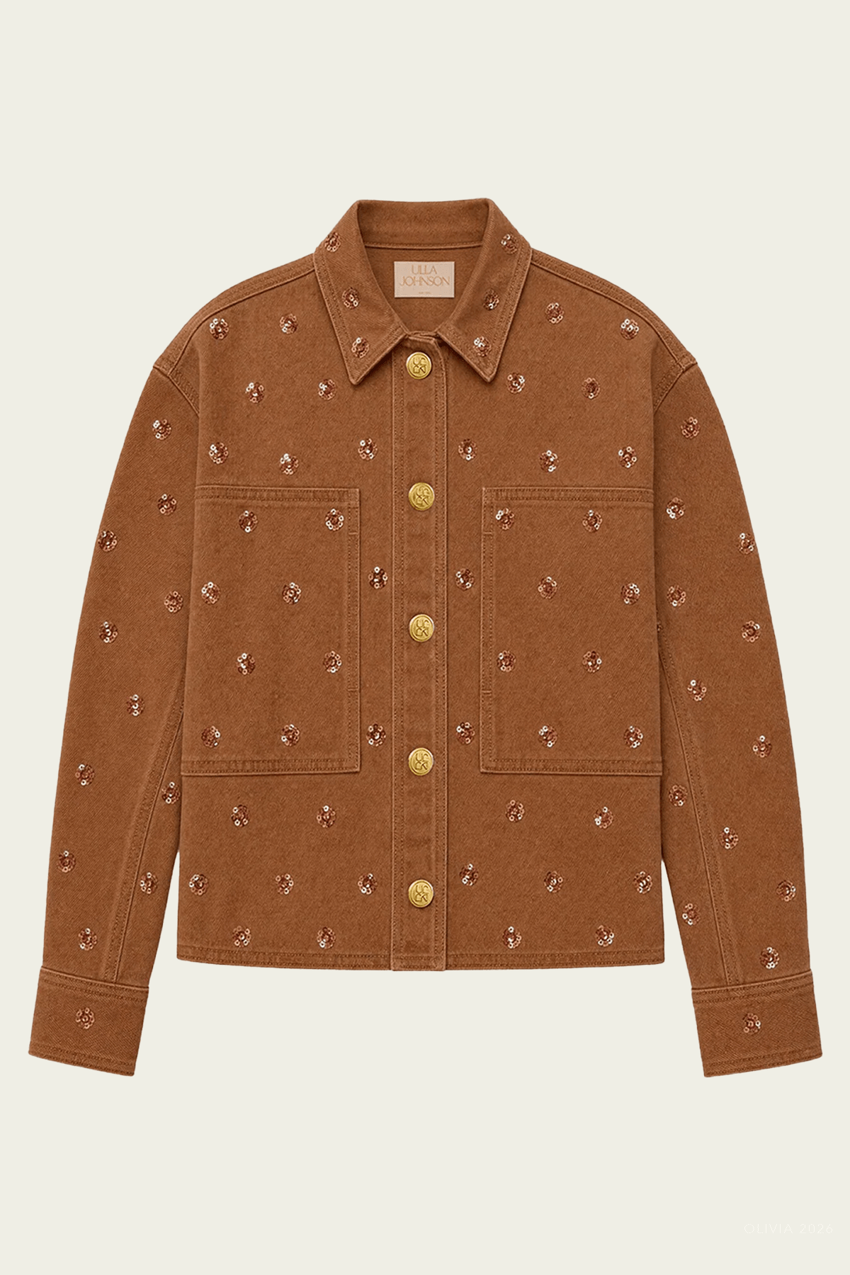 The Bobbi Embellished Denim Jacket in Umber - shop-olivia.com