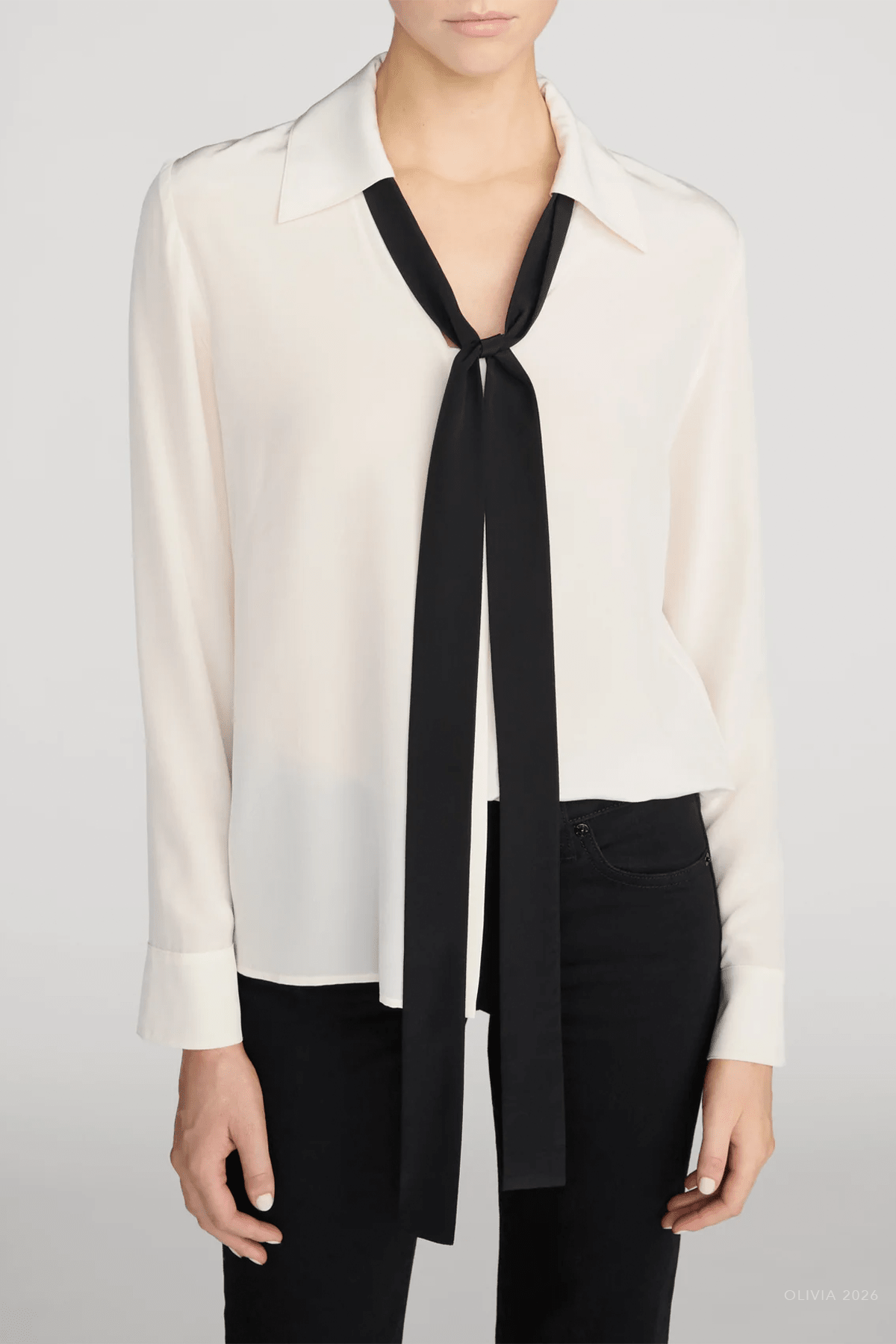 The Contrast Tie Shirt in Cream - shop-olivia.com