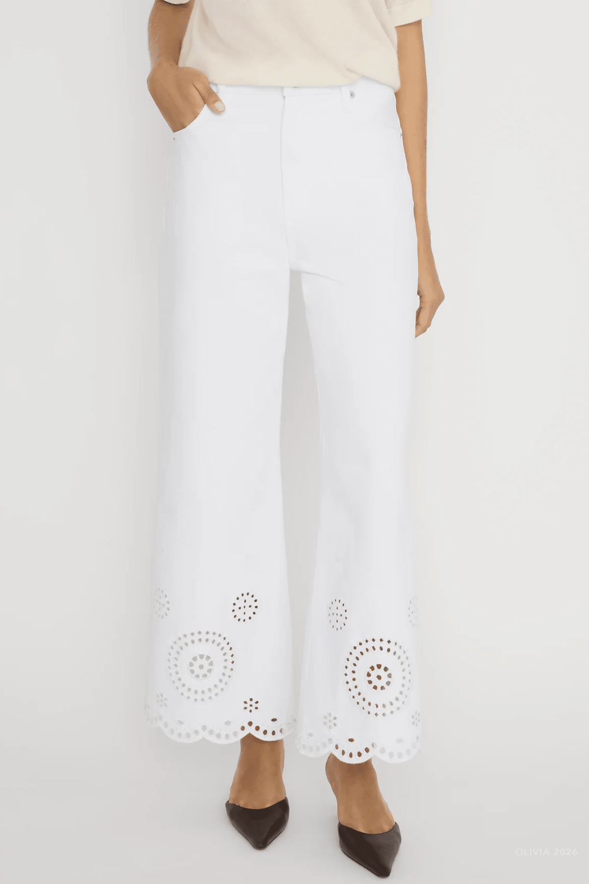 The Eyelet Flare in White - shop - olivia.com