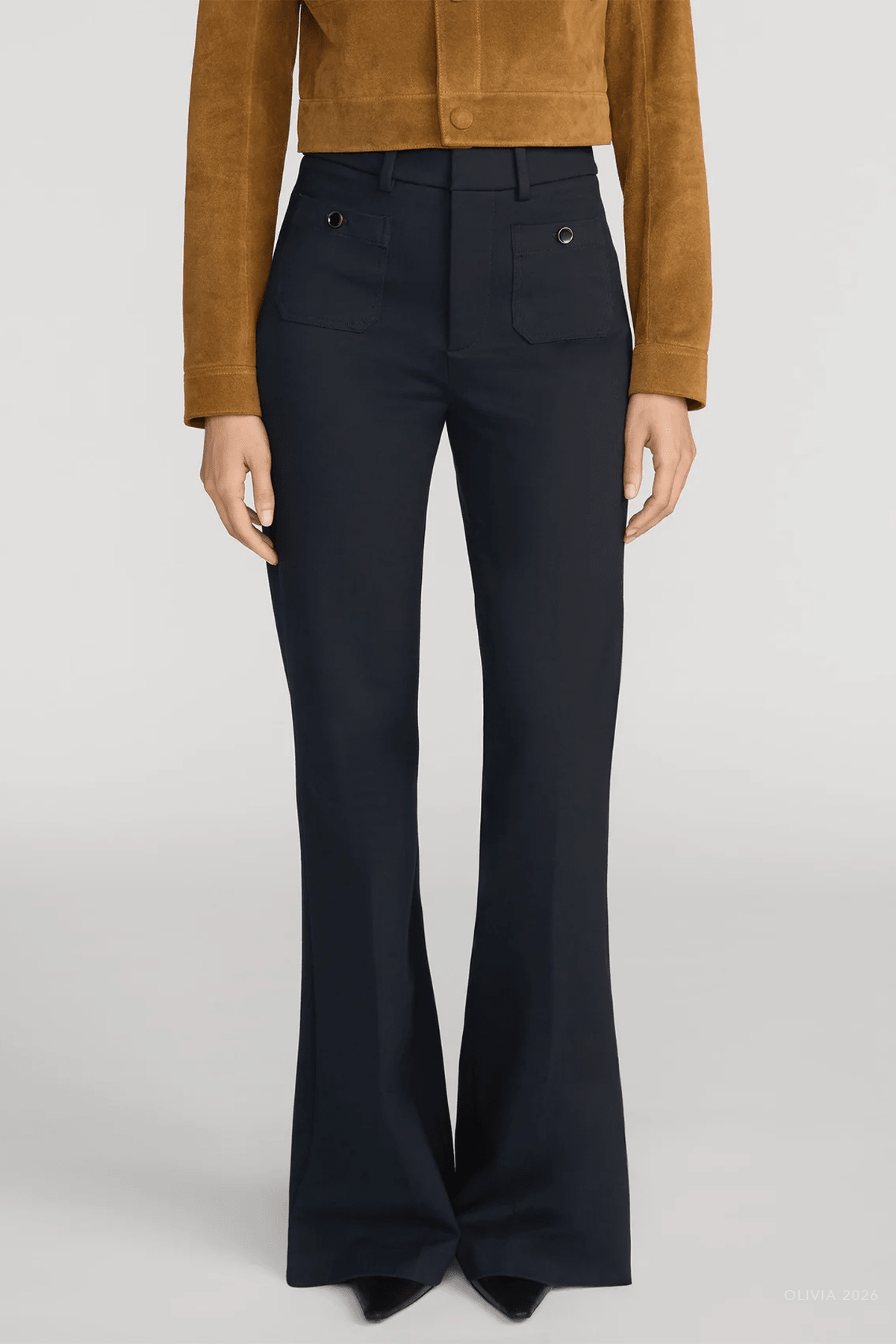The Flare Trouser Shrunken Pocket in Navy - shop-olivia.com