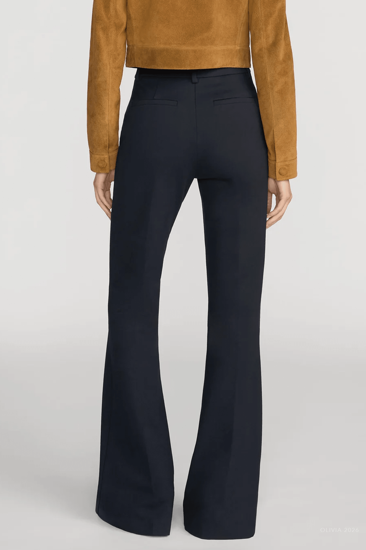 The Flare Trouser Shrunken Pocket in Navy - shop-olivia.com