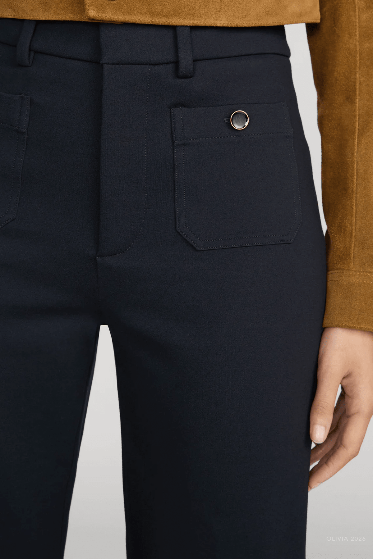 The Flare Trouser Shrunken Pocket in Navy - shop-olivia.com