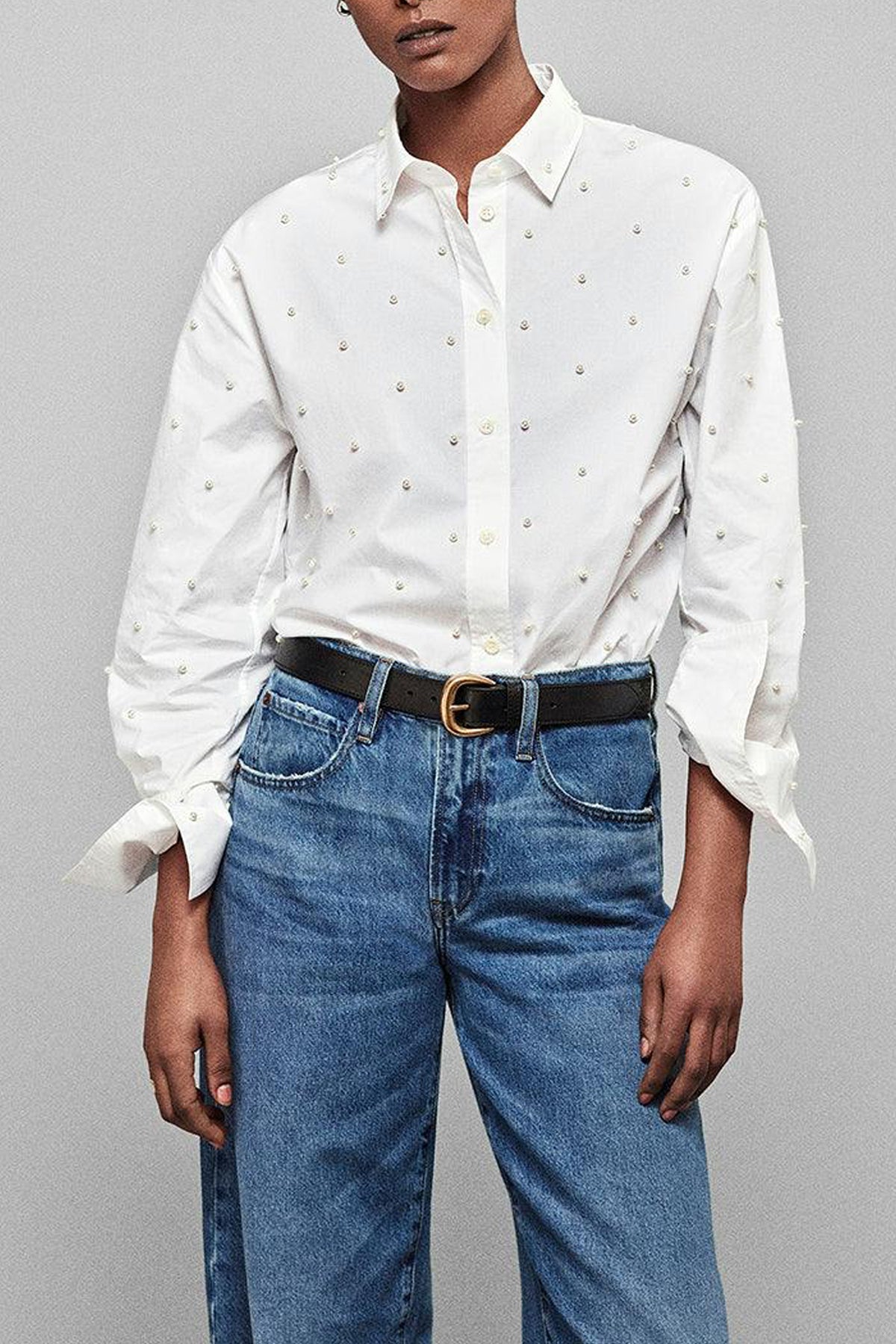 The Oversized Pearl Shirt in White - shop - olivia.com