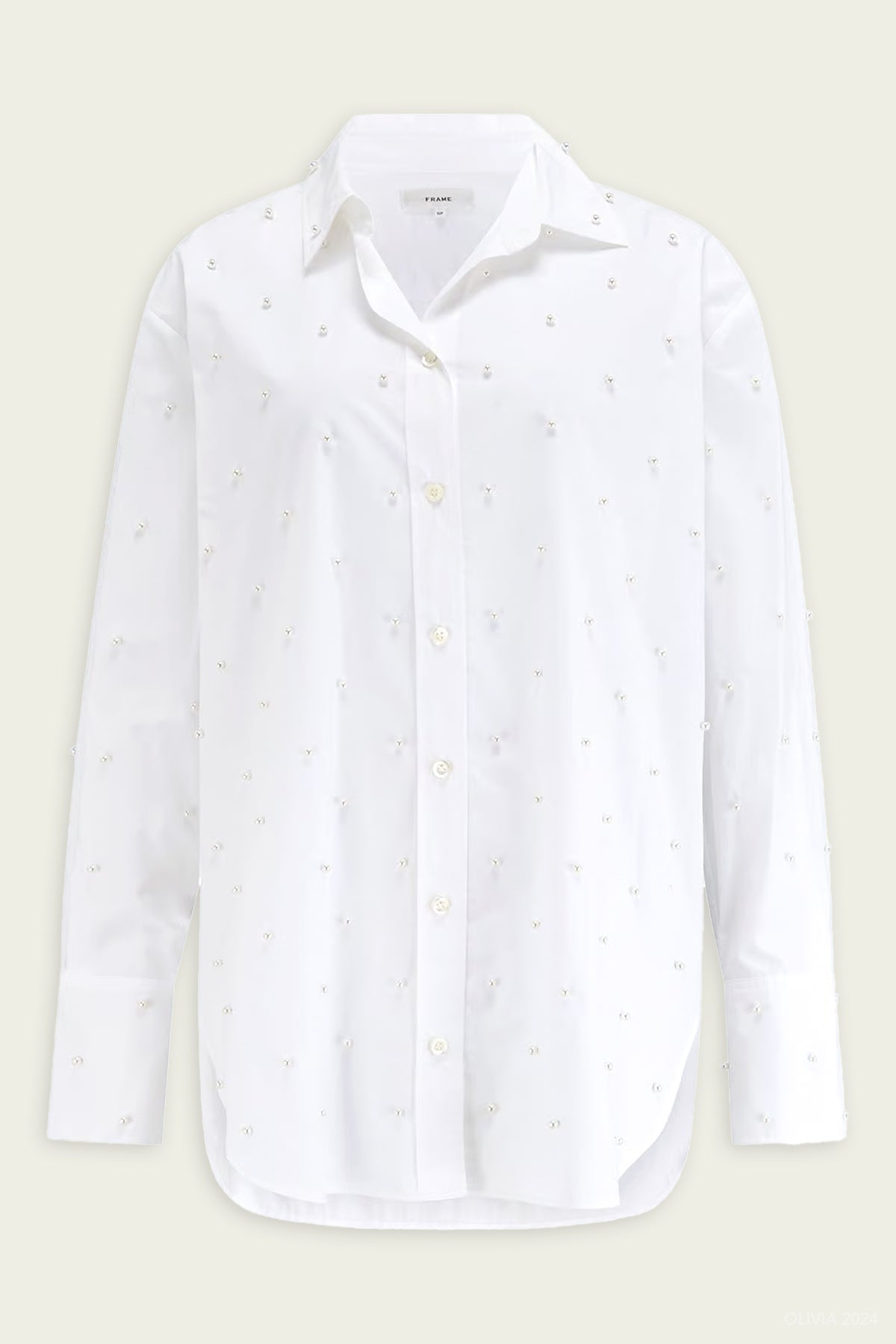 The Oversized Pearl Shirt in White - shop - olivia.com