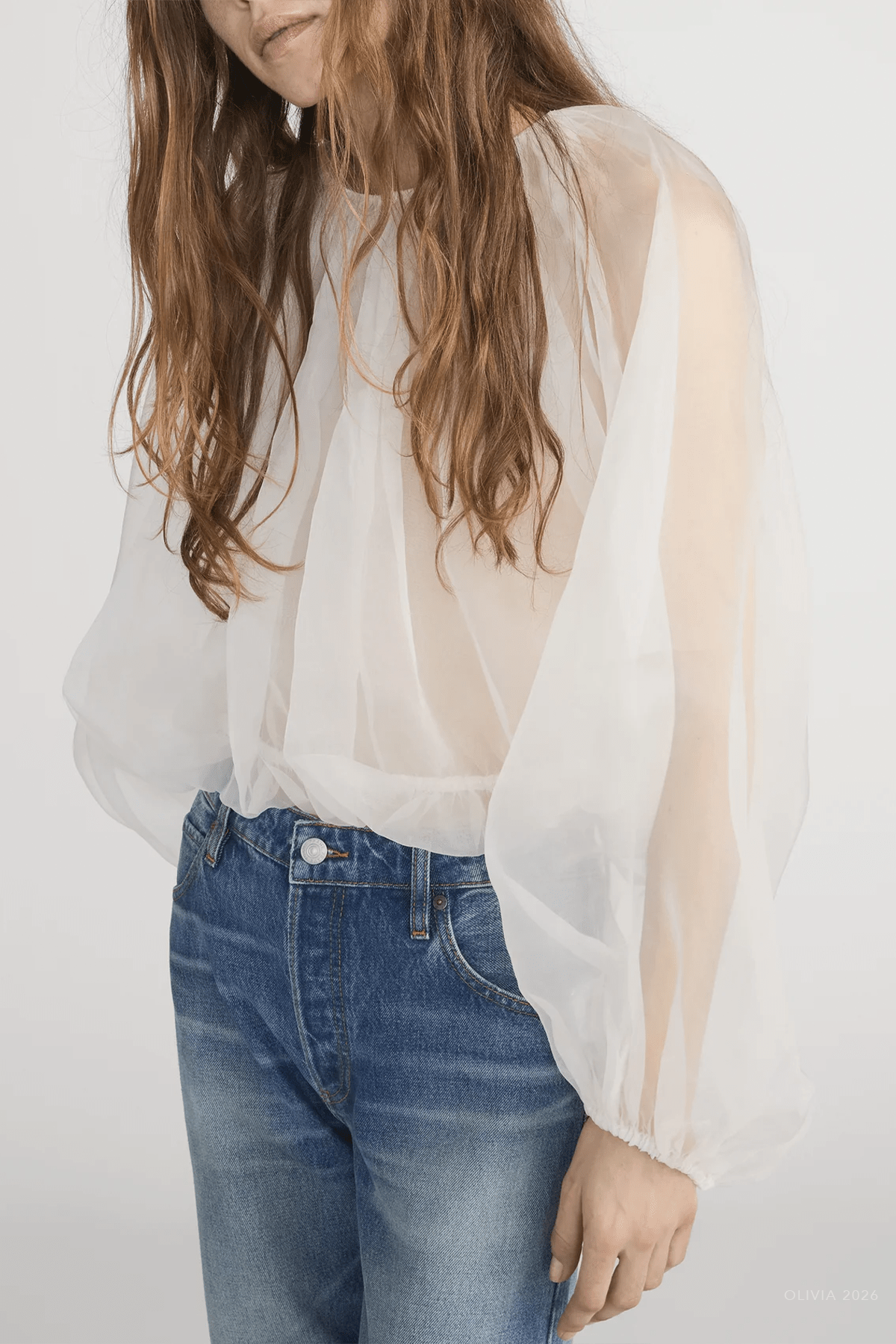 The Sheer Balloon Blouse in Cream - shop - olivia.com