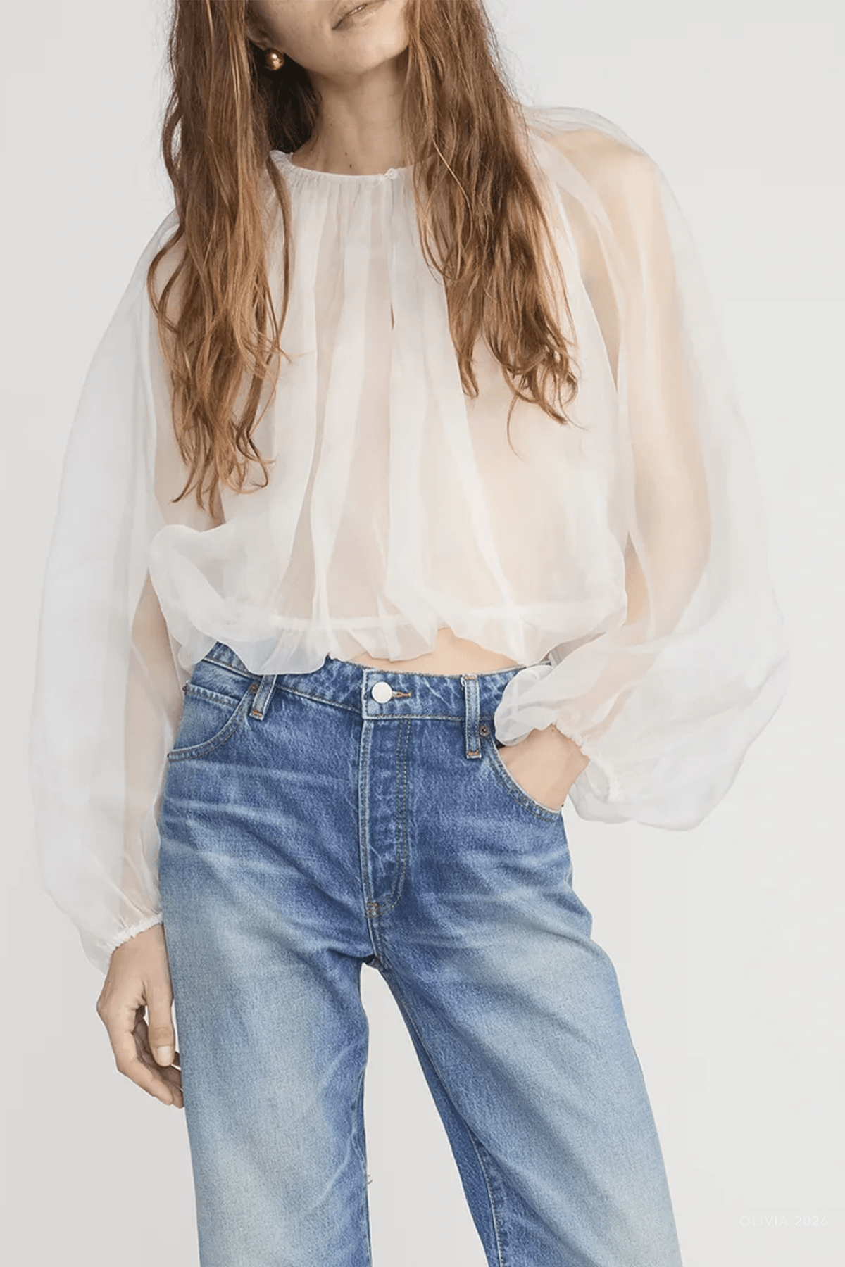 The Sheer Balloon Blouse in Cream - shop - olivia.com