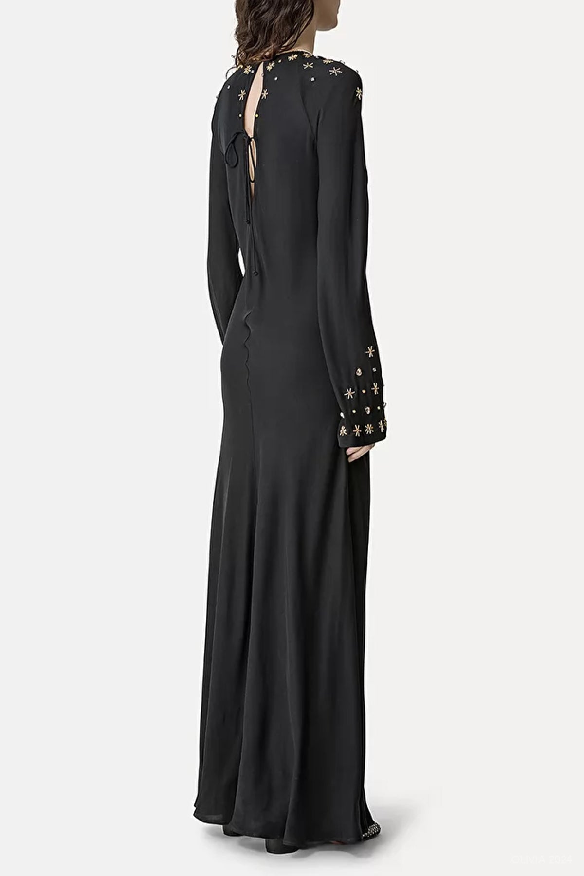 "The Stars of Bali" Embroidery Georgette Dress in Black - shop - olivia.com